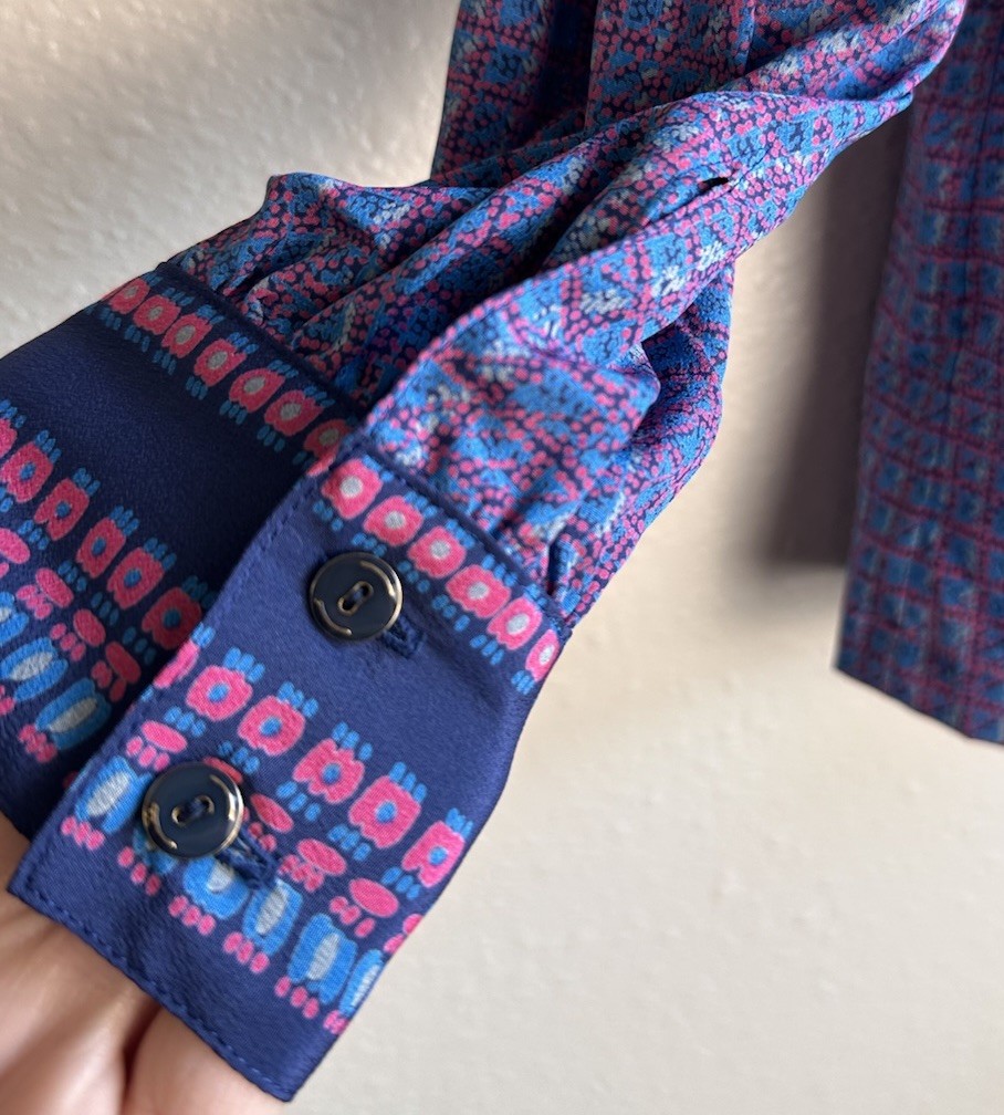 Vintage Callore Japan Geometric Button Up Blouse Mod Retro 70s 80s