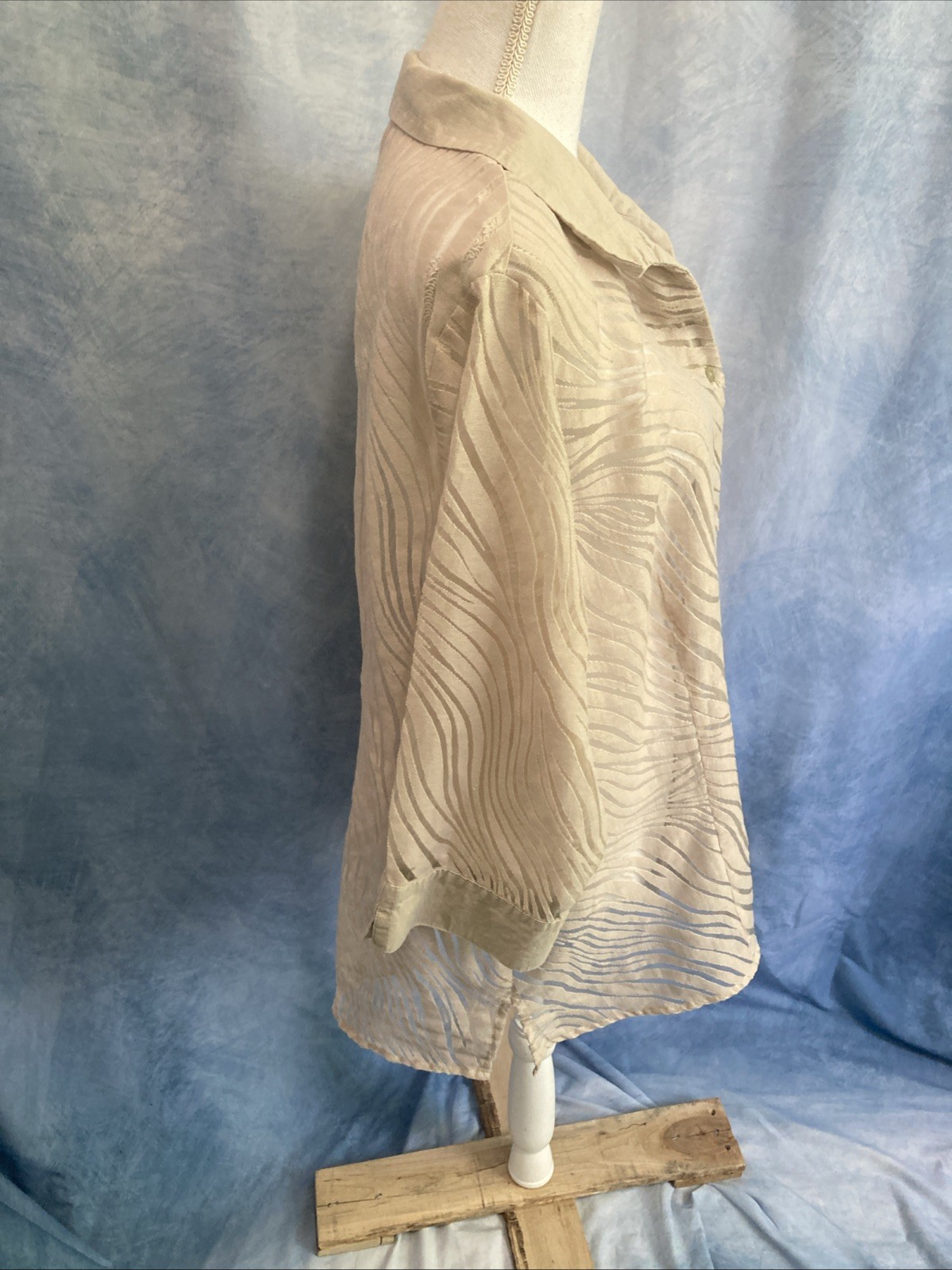 Vtg Y2K Sheer Zebra Burnout Shirt Blouse Beige Tan Tunic Plus Size 2X Unbranded