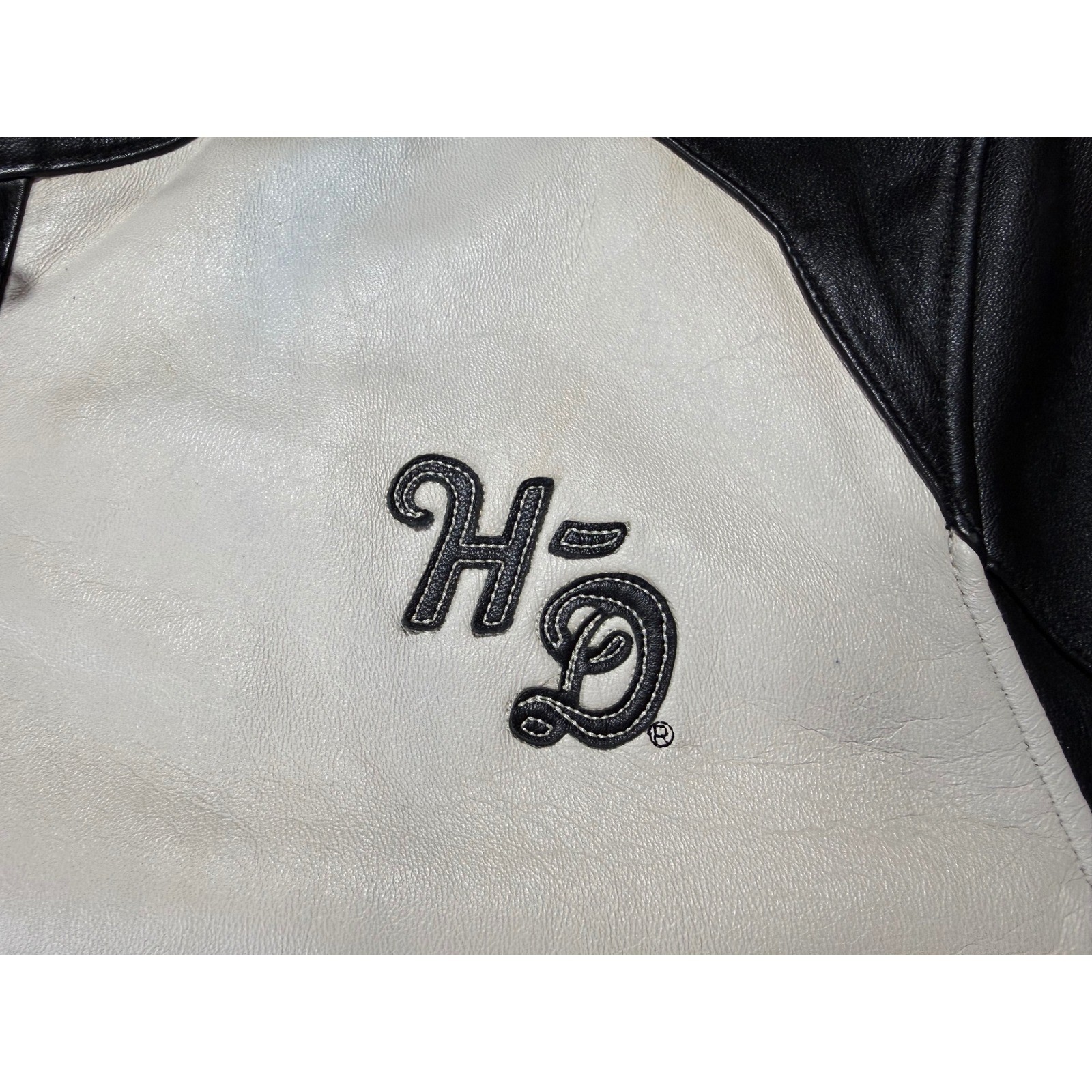 Harley-Davidson Bomber Jacket Womens XL White Leather Vintage Biker Moto Outdoor