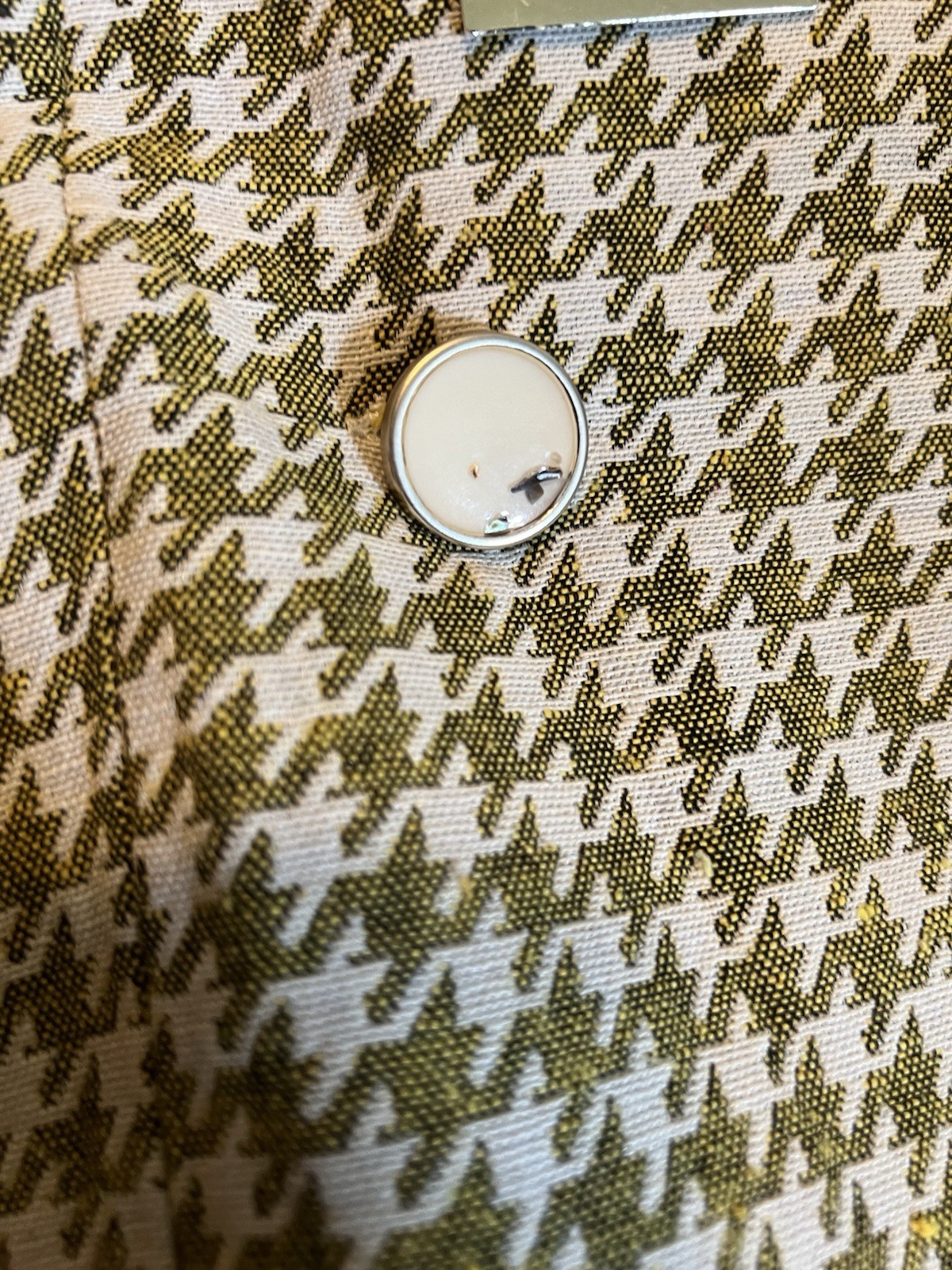 1960’s -70’s Green/Ivory Houndstooth Cropped Button Top NWT Size Large