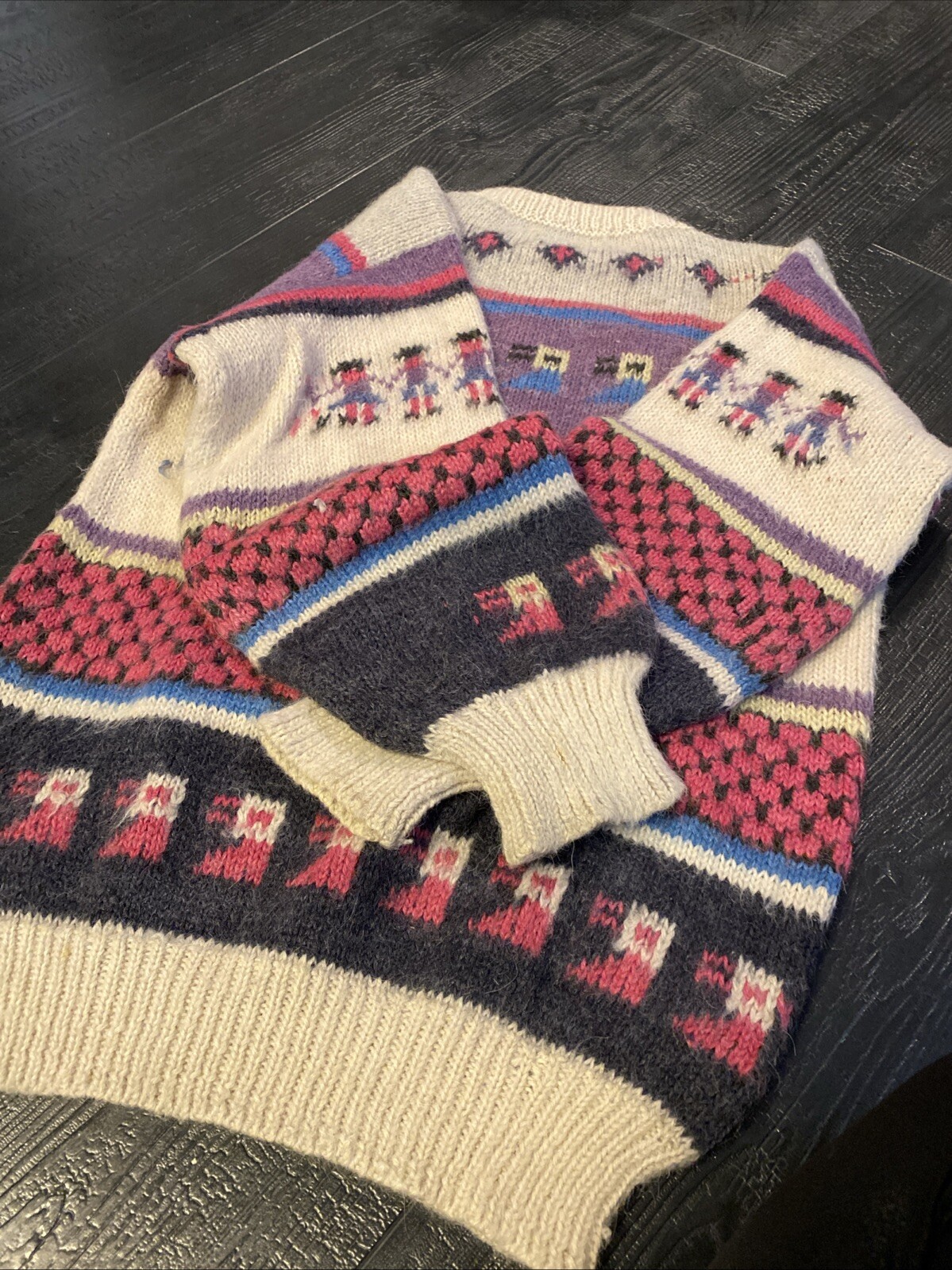 VTG Peruvian Alpaca Folk Hand Knitted Sweater Llama Peru Large Adult Unisex