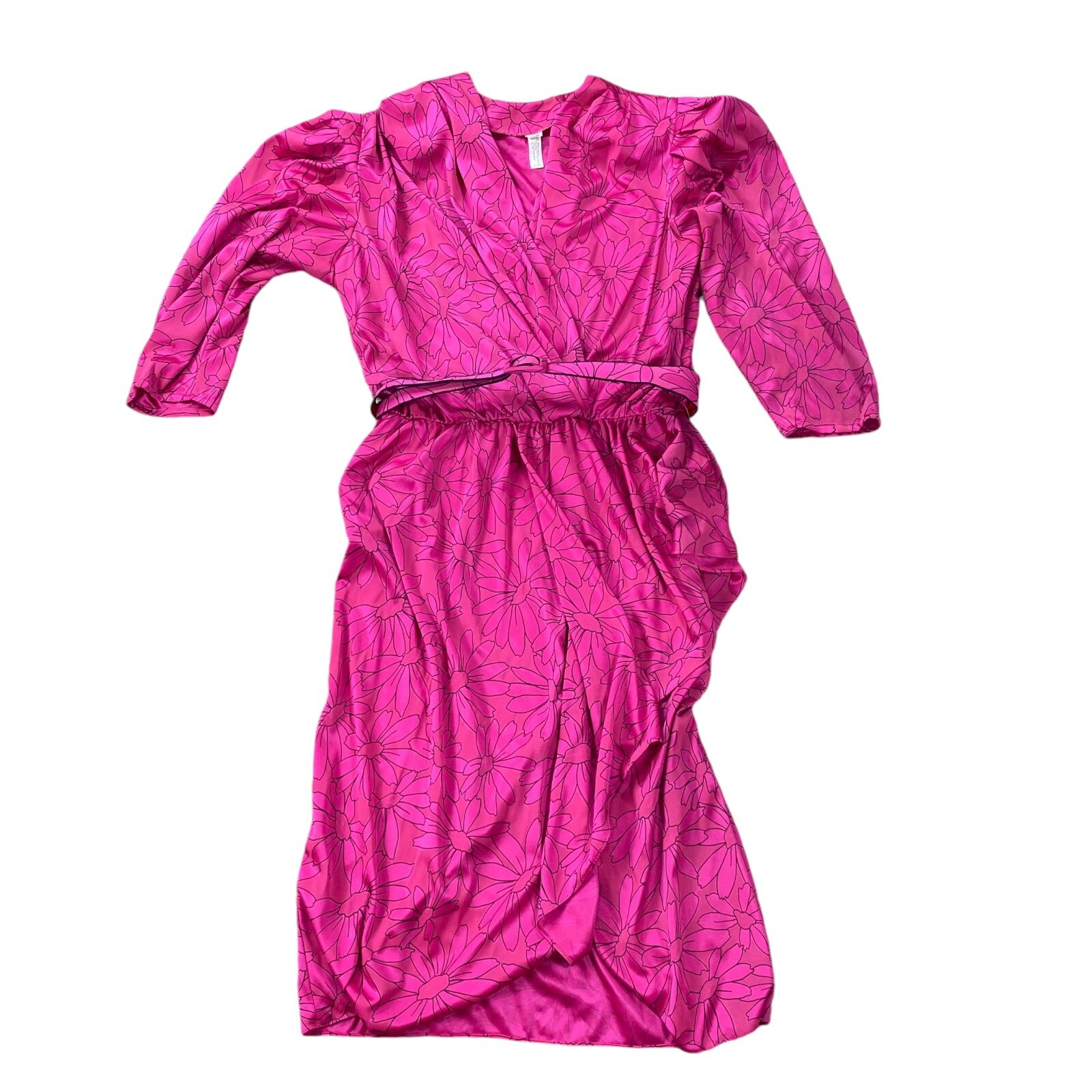 VTG Glick And Co Bright Pink Floral Belted Dress Size 18 Made In USA