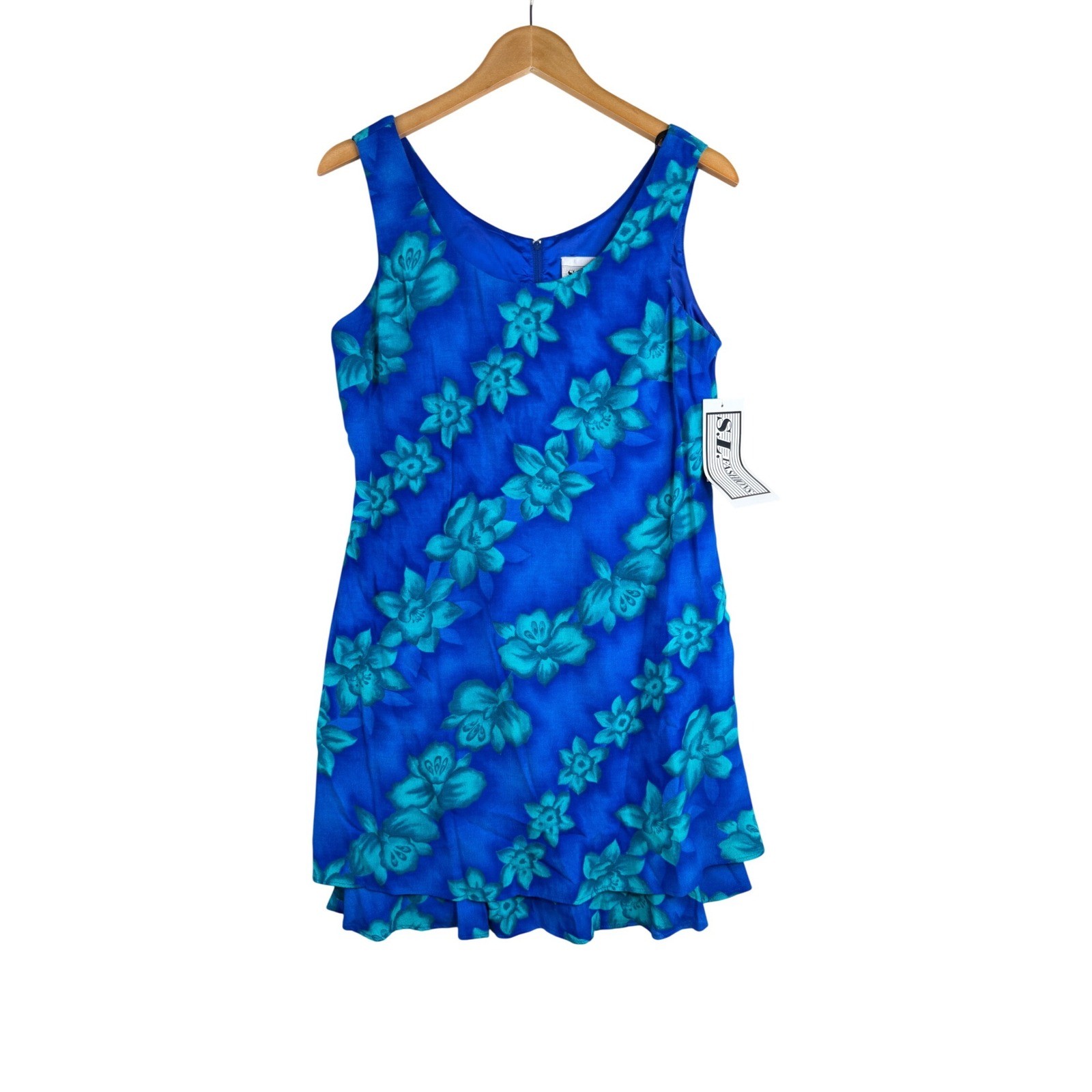 New S.L. Fashions Vintage Floral Print Sleeveless Dress size 10 Blue