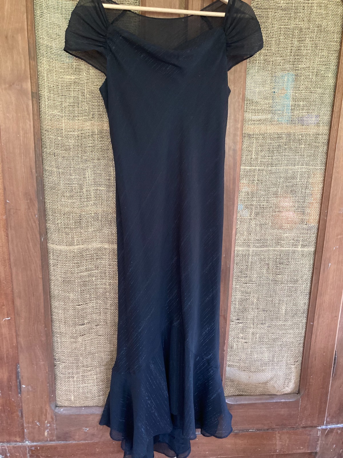 Y2K S.L. Fashions Black Bias Cut Metallic Shimmer Lined Dress whimsigoth SZ 6