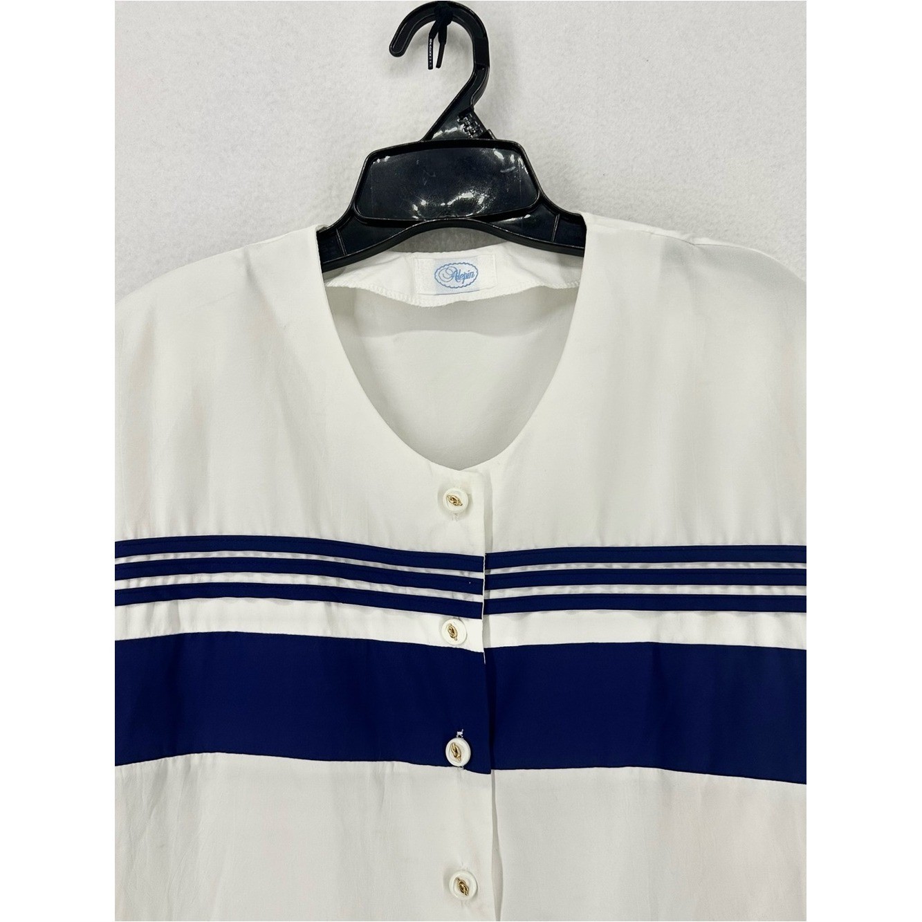 Vintage Alepin White Blue Button Front Dress Women&rsquo;s 18/20 Made in USA
