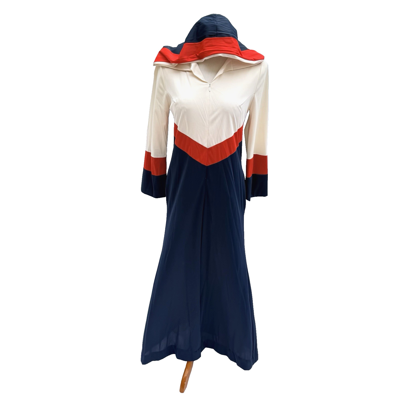 Vtg 70s LeVoys Red White Blue Lounge Dress Zip Hood USA Sporty Glam Chevron RARE