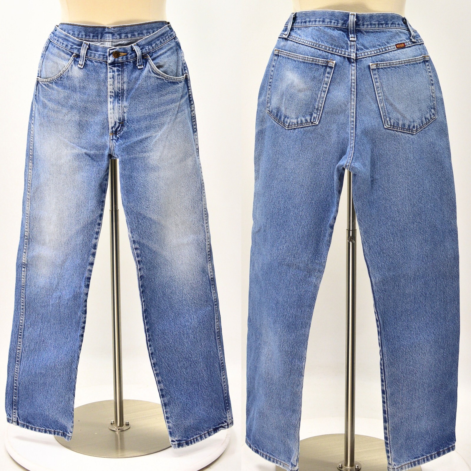 90s Vintage Medium Stone Wash High Waist Straight Leg Jeans Womens 14 Rustler