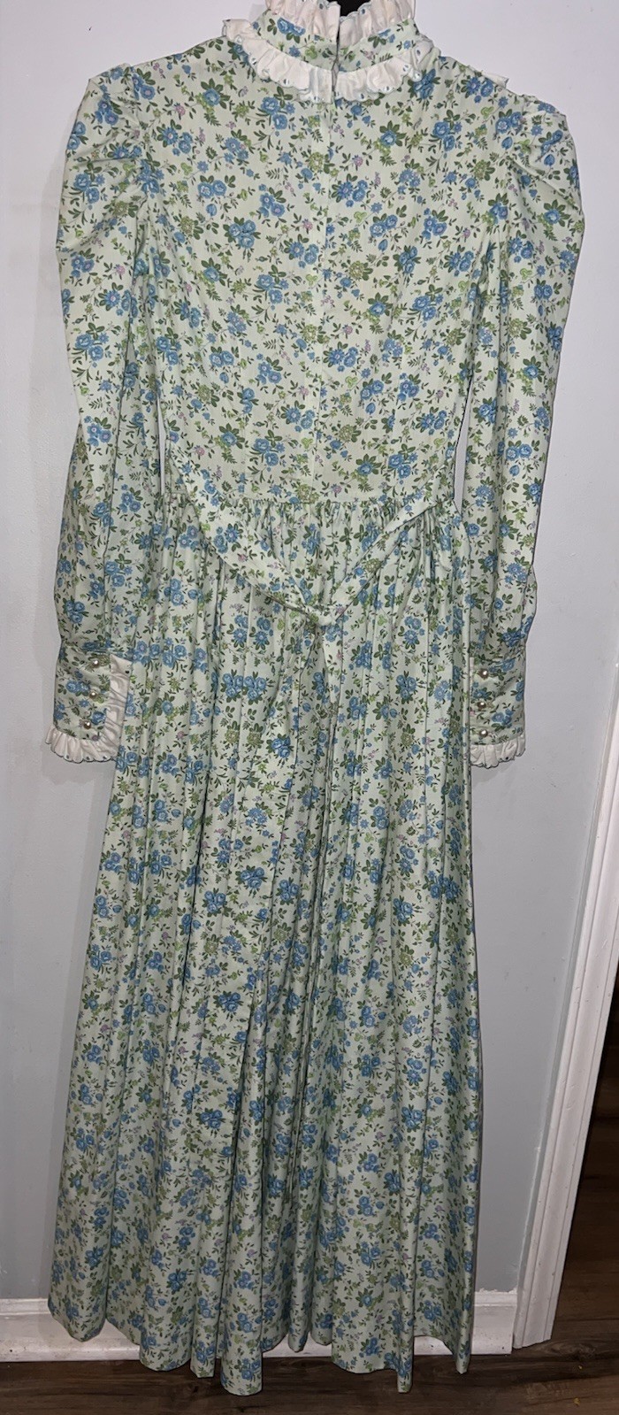 VTG 70s Prairie Cottage Core Renaissance Handmade Cotton Dress XS Floral Maxi