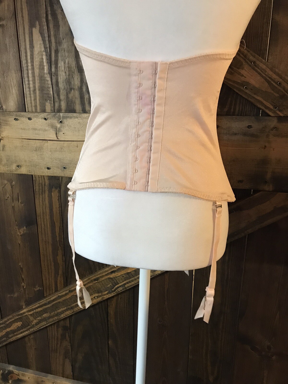 Vintage 1950s LADY MARLENE Bustier Corset Bra w/Garters Pink Lace Strapless Sz38