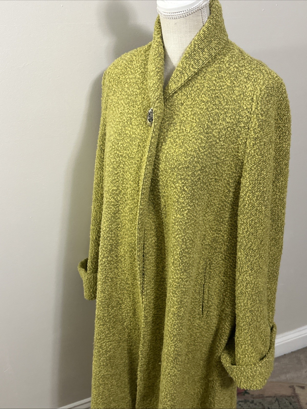Vtg Jordan Marsh Boston Long Chartreuse Coat
