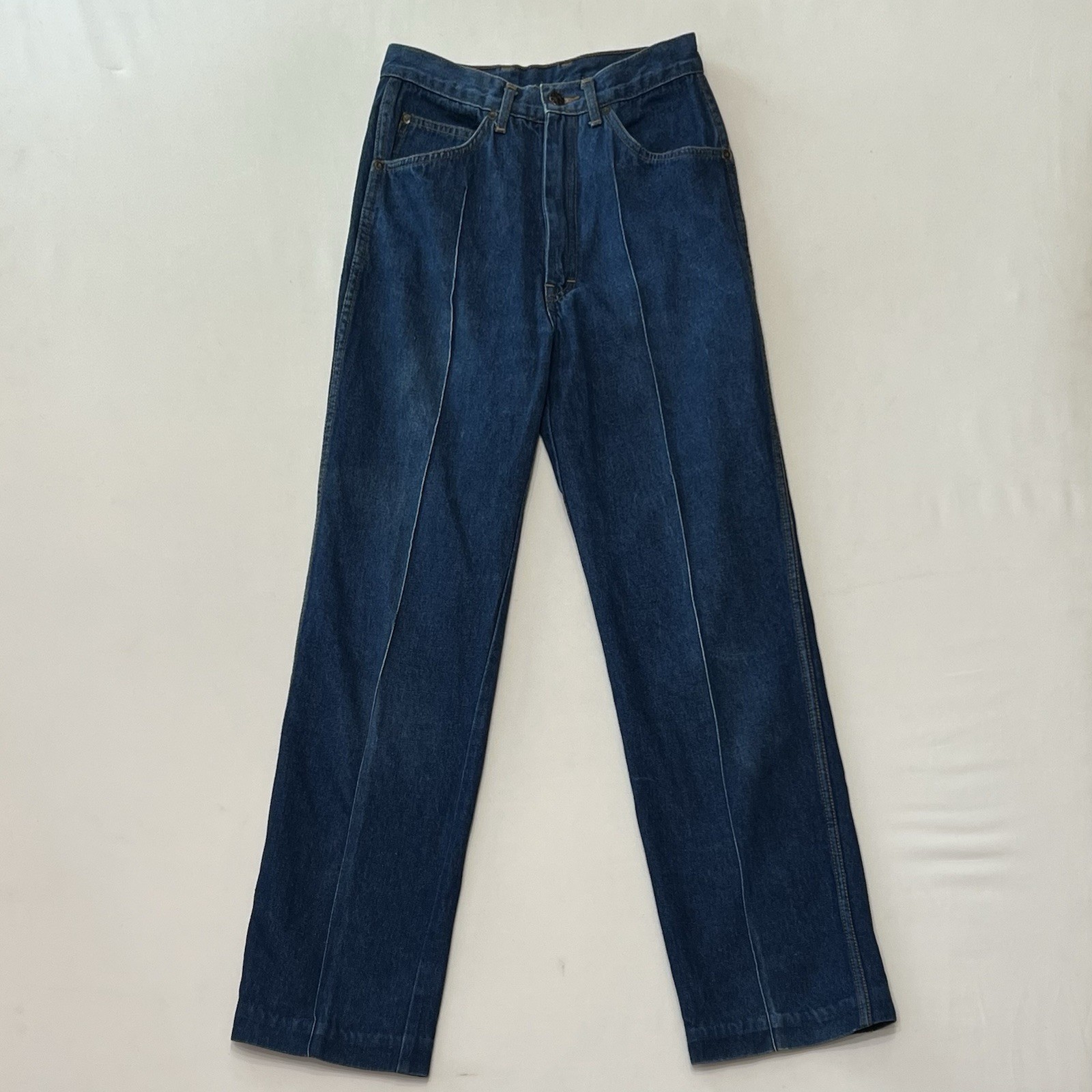 Vintage High Waist Front Seam Jeans Straig Leg Dark Denim 25 In Waist