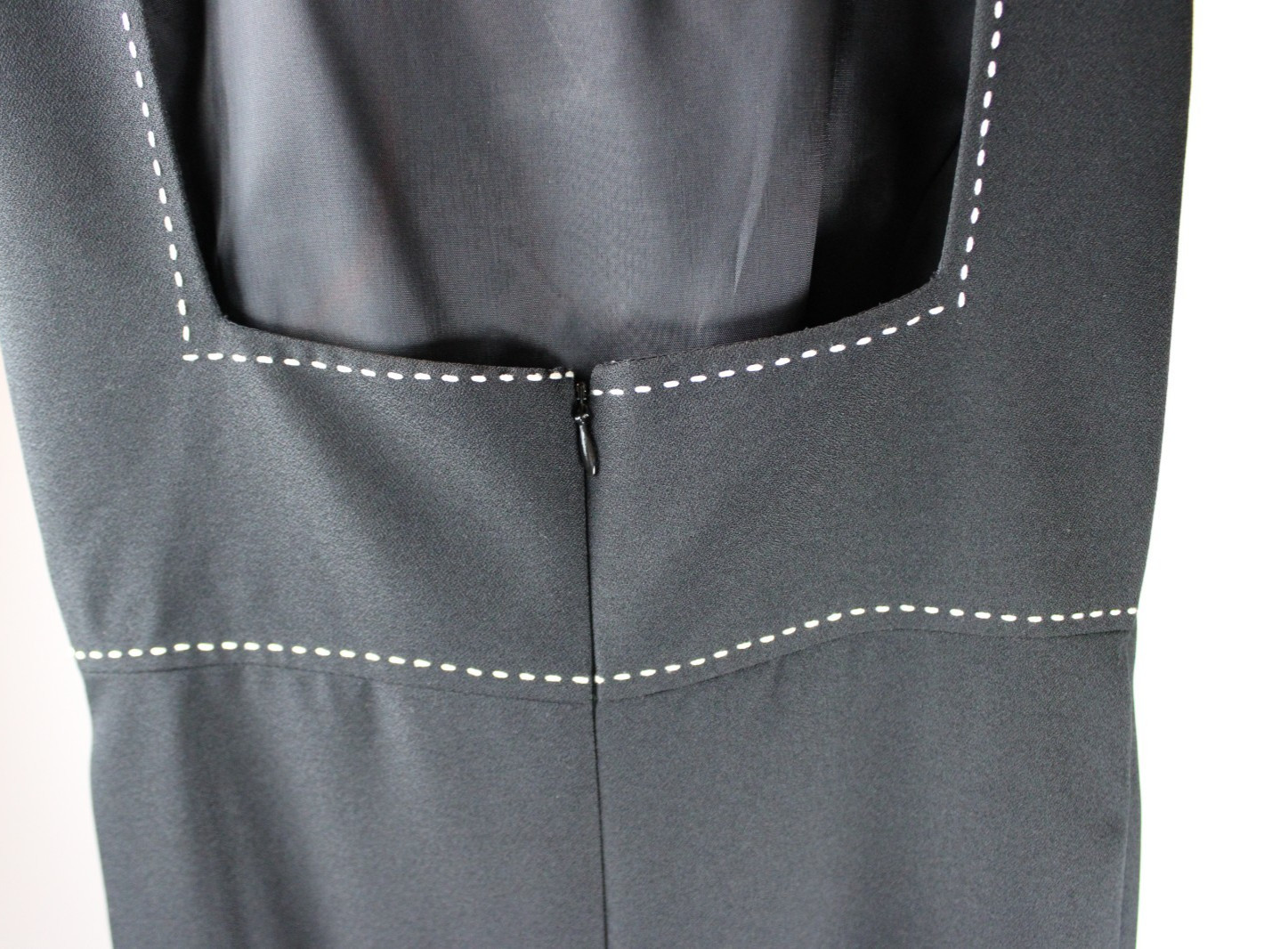 Vivian Dessy Diamond Long Dress – Size 10, Black Contrast Stitching, Made in USA