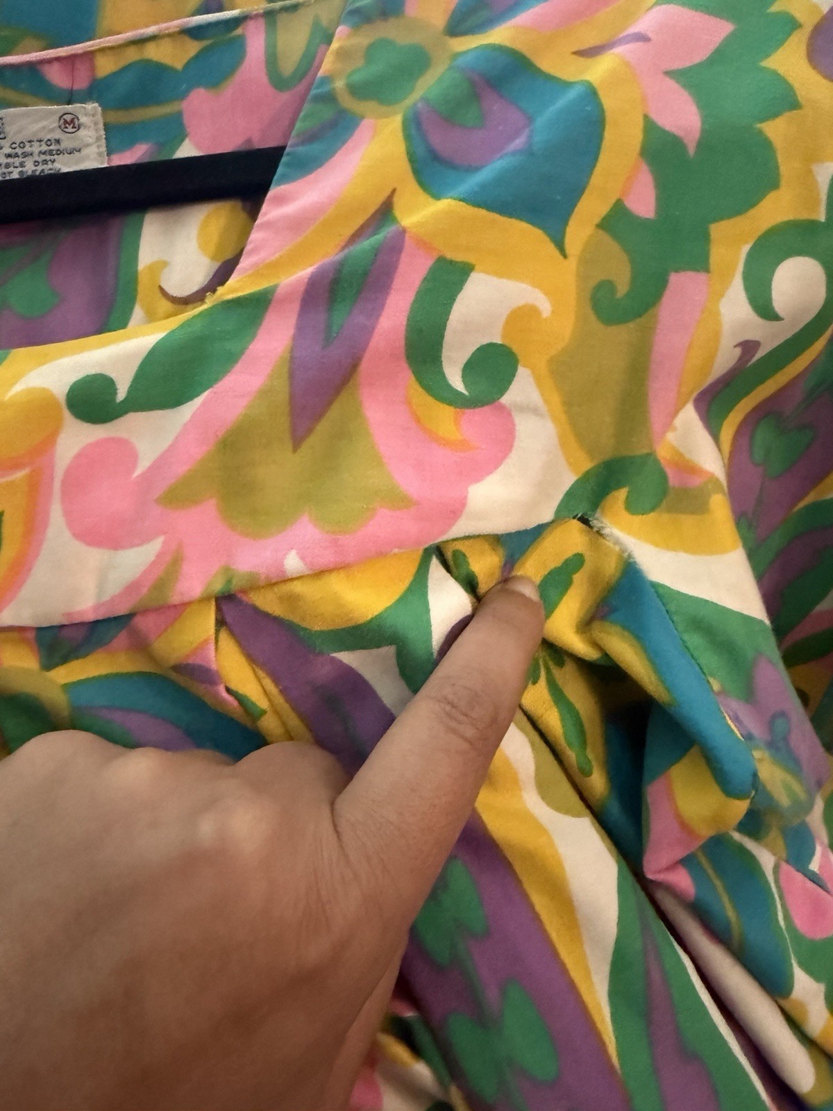 Vtg Sears MuuMuu Caftan Floral House Lounge Dress Medium Hawaiian 1970s Cotton