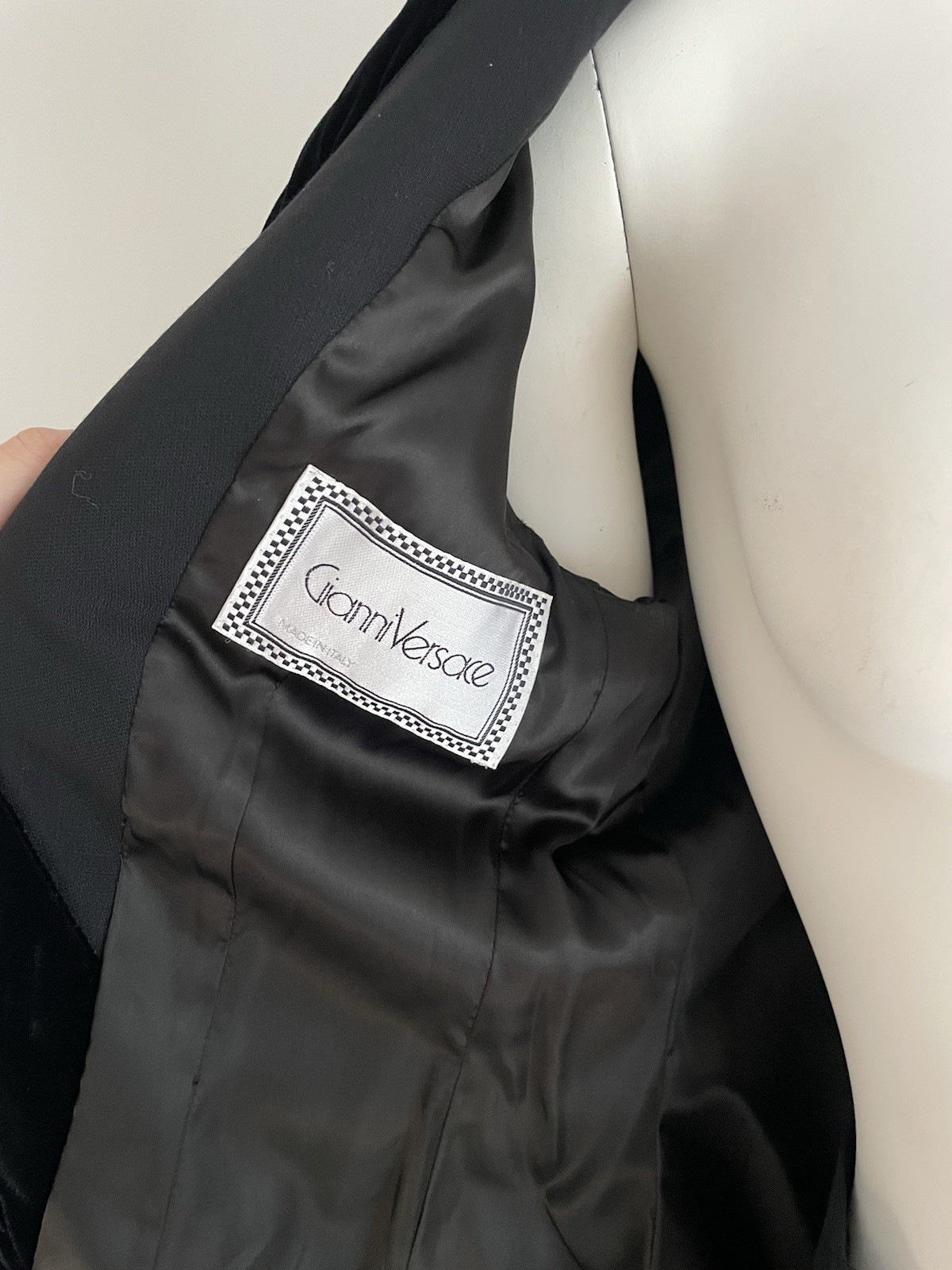 Vintage 1980s Gianni Versace Black Wool Velvet Twist Trim Skirt Suit Set Jacket
