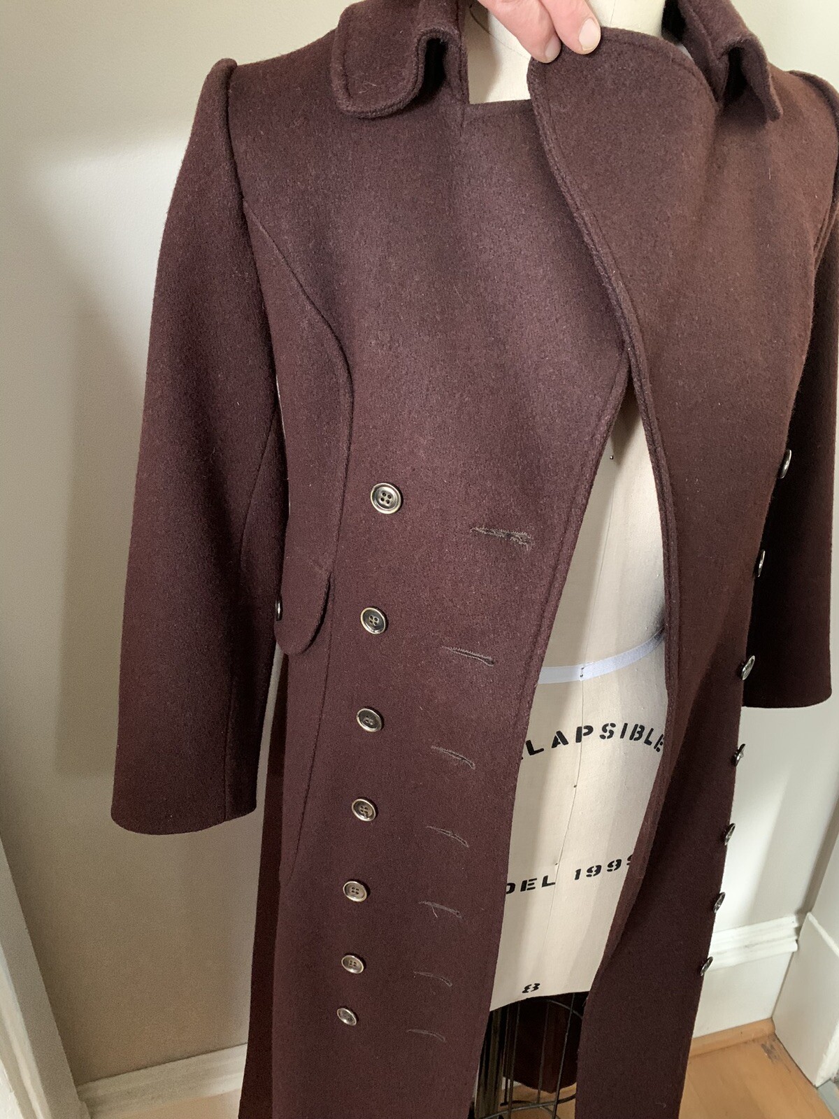 Vintage Womens Wool Double Breasted Long Coat No Size Tag Wine EUC Steam Punk