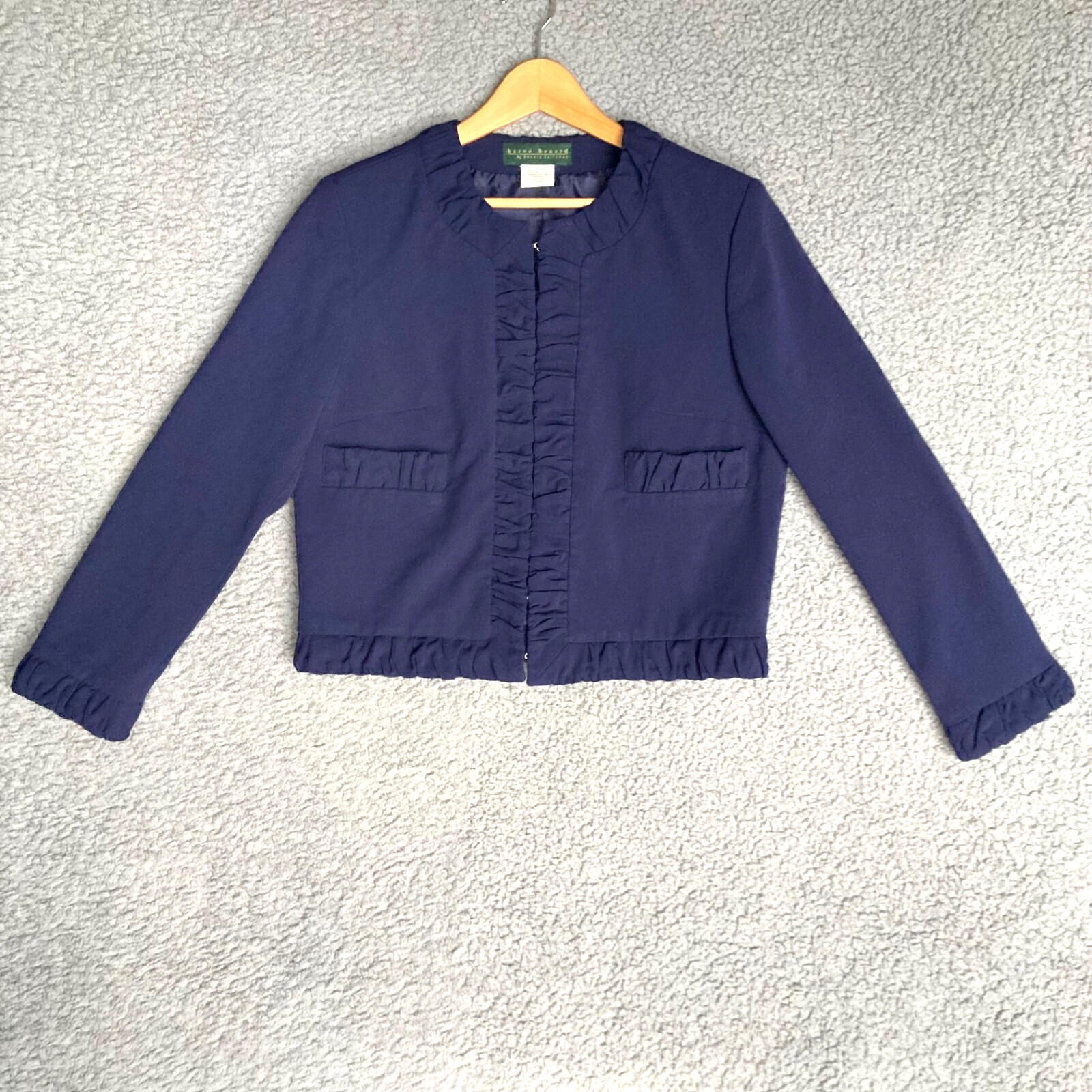 Harve Benard Cropped Blazer Jacket Lined Navy Career Womens 12 L Bust 40 Vtg