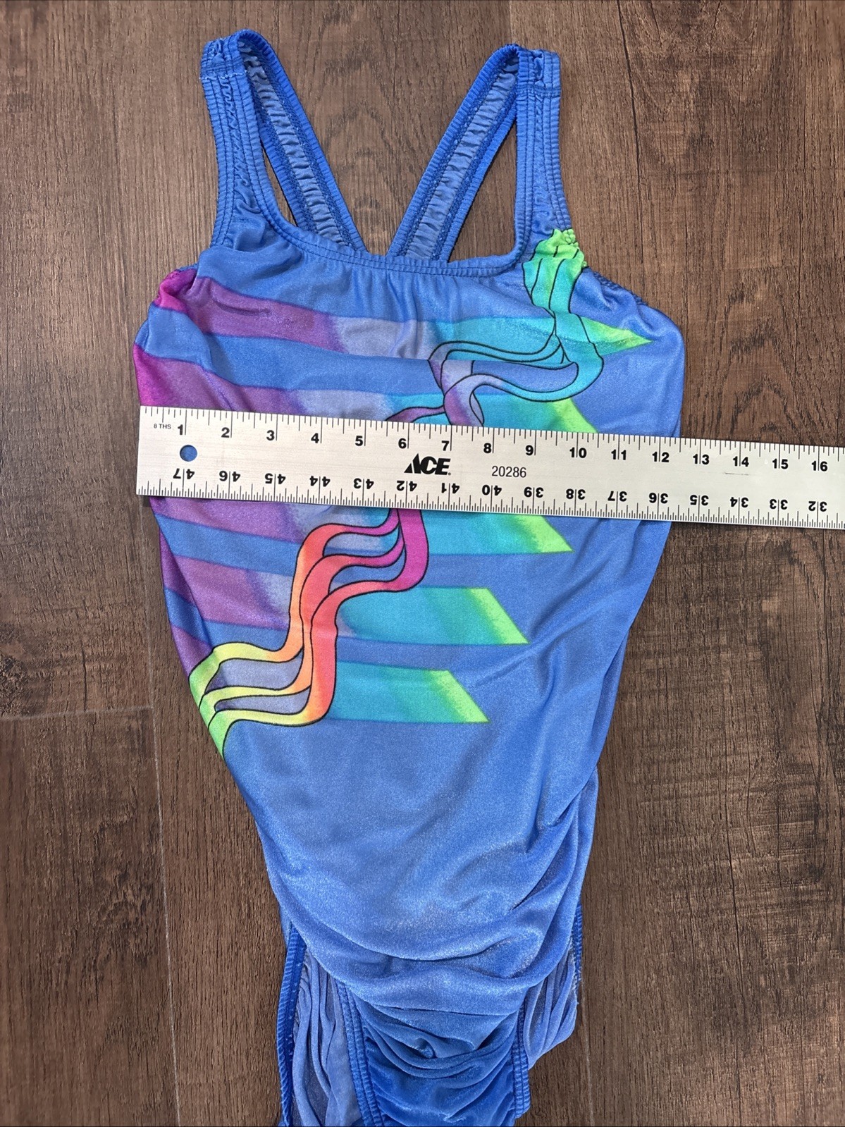 Vintage 90&rsquo;S SPEEDO Womens 14 38 Blue Vaporwave Rainbow Racerback USA Antron