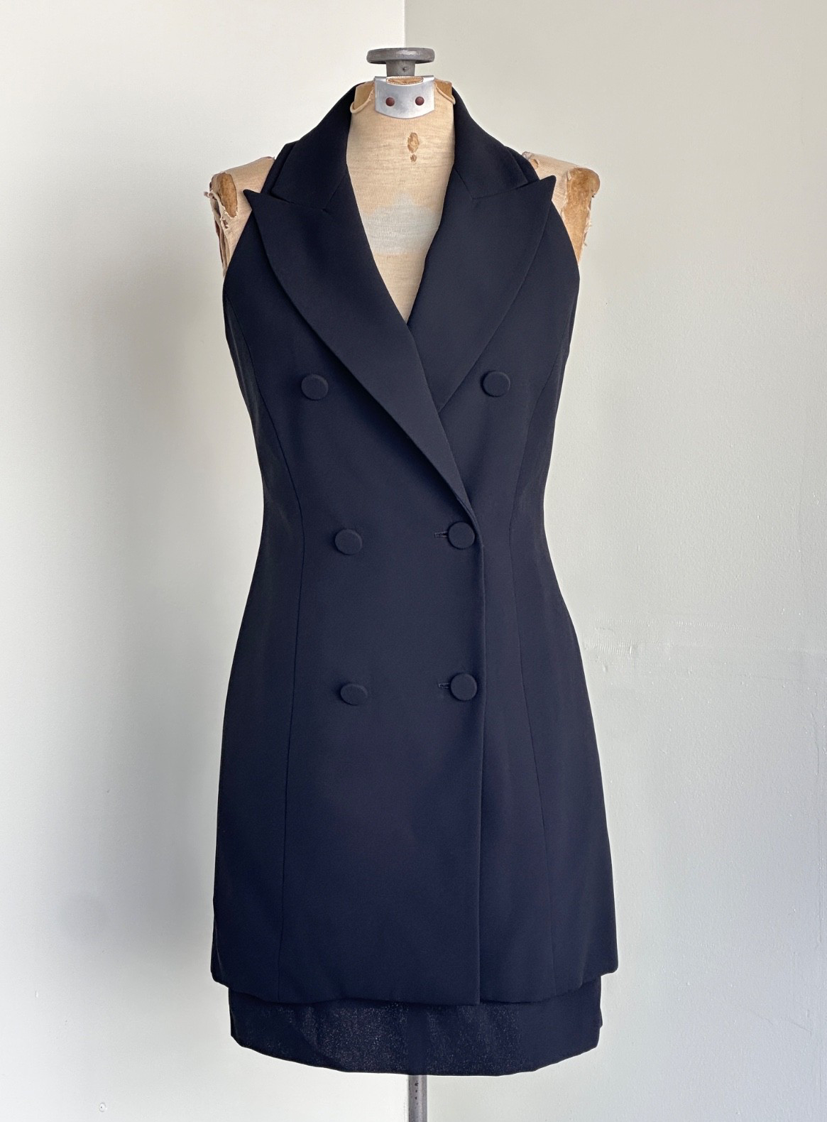 Laundry Shelli Segal Blazer Dress 90s Vintage Black Double Breasted Tuxedo Dress