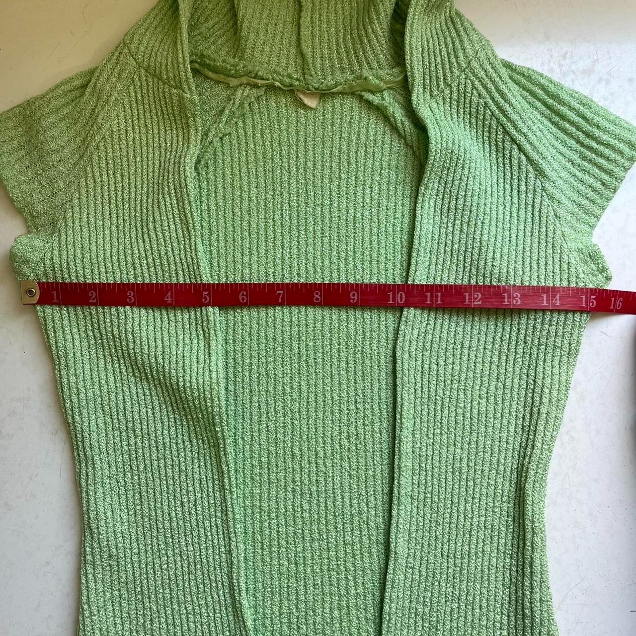 True Vintage 60s Green Ribbed Knit Cap Sleeve Hoodie Top Size XS