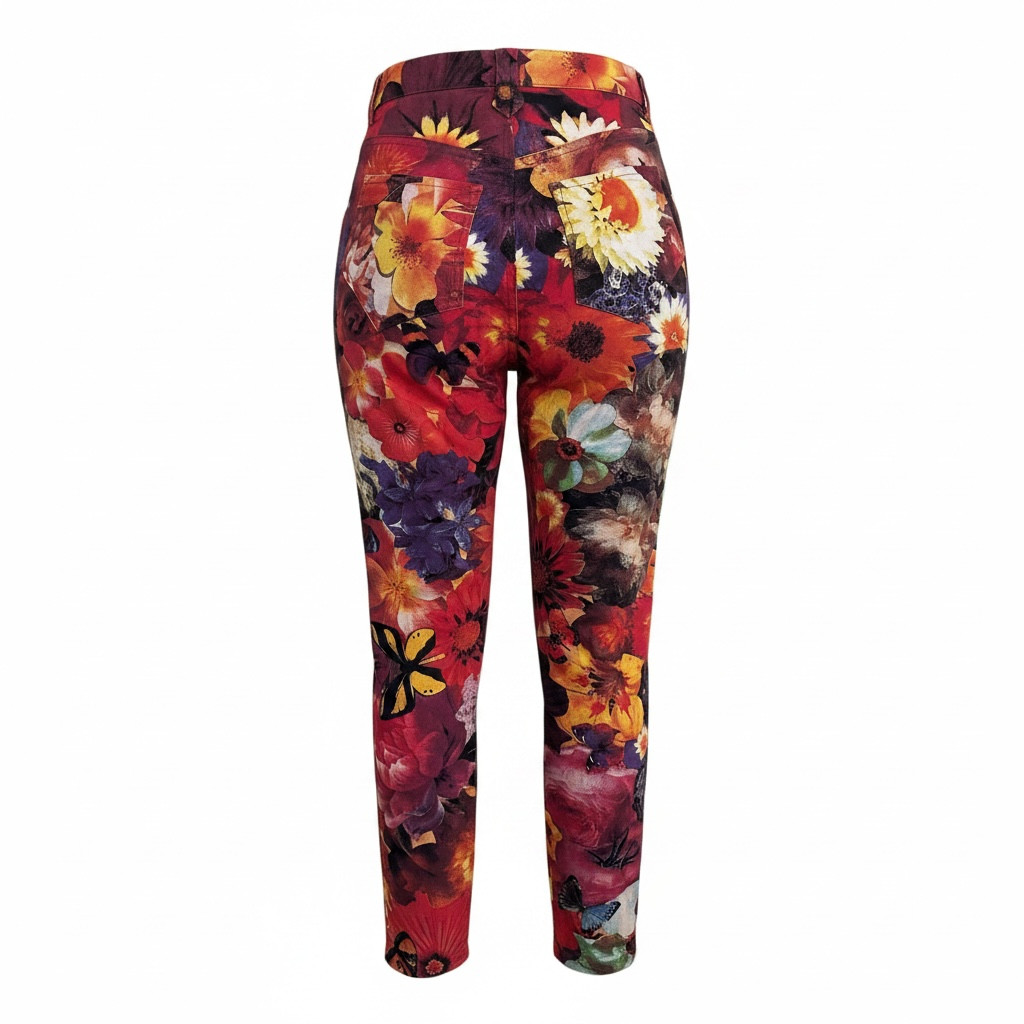 Christian Lacroix Floral Denim Pants 90s Vintage High Waisted EU 38 Rare 6 8