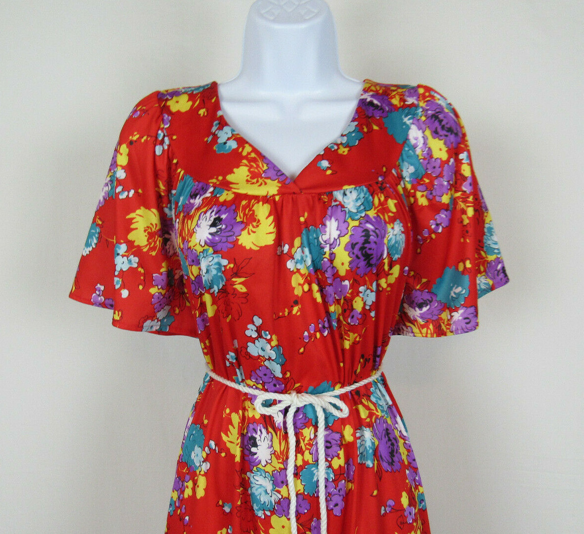 VTG 1990s 2000s ANTHONY RICHARDS RED FLORAL DRESS SIZE 1X POLY ROPE BELT