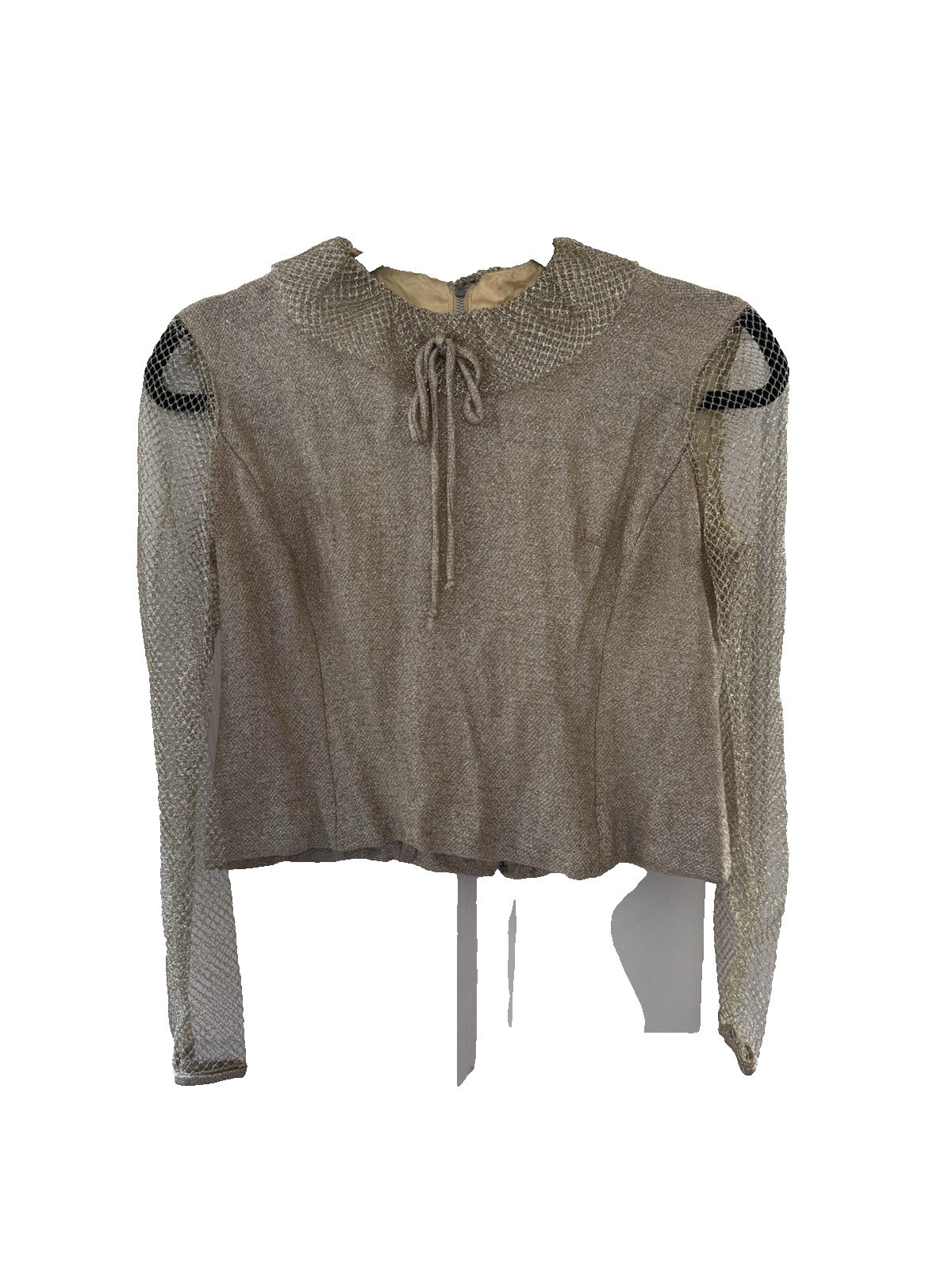 Vintage Net Mesh Gold Women’s Blouse Zipper Back 1950s small