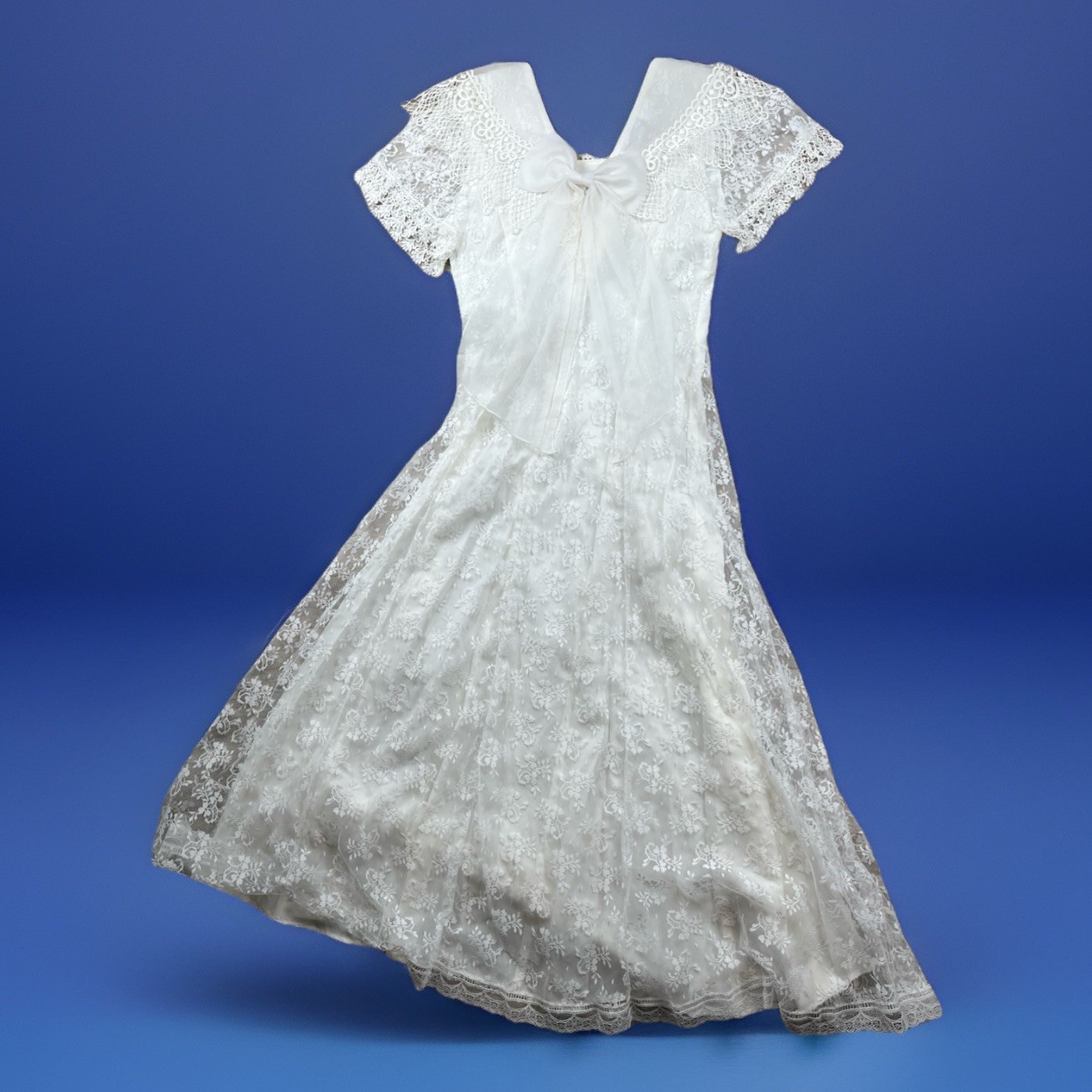 Scott McClintock White Lace Bridal Gown 8 V Neck Flutter Slv Wedding Dress