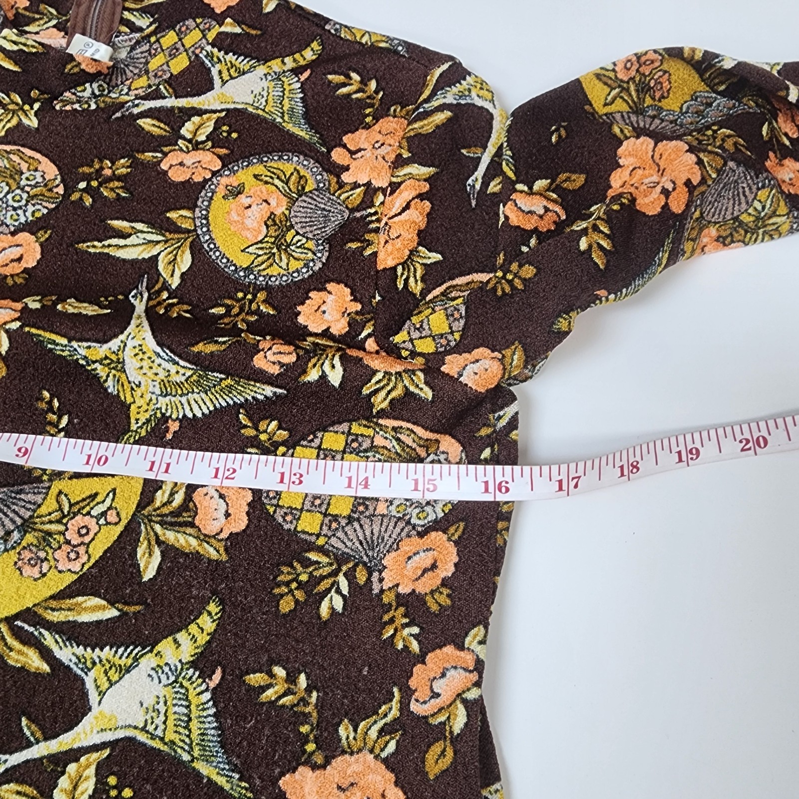 Vintage NYLTest Boucle Mock Neck Pullover Top Women&rsquo;s Brown Floral 1970s Germany
