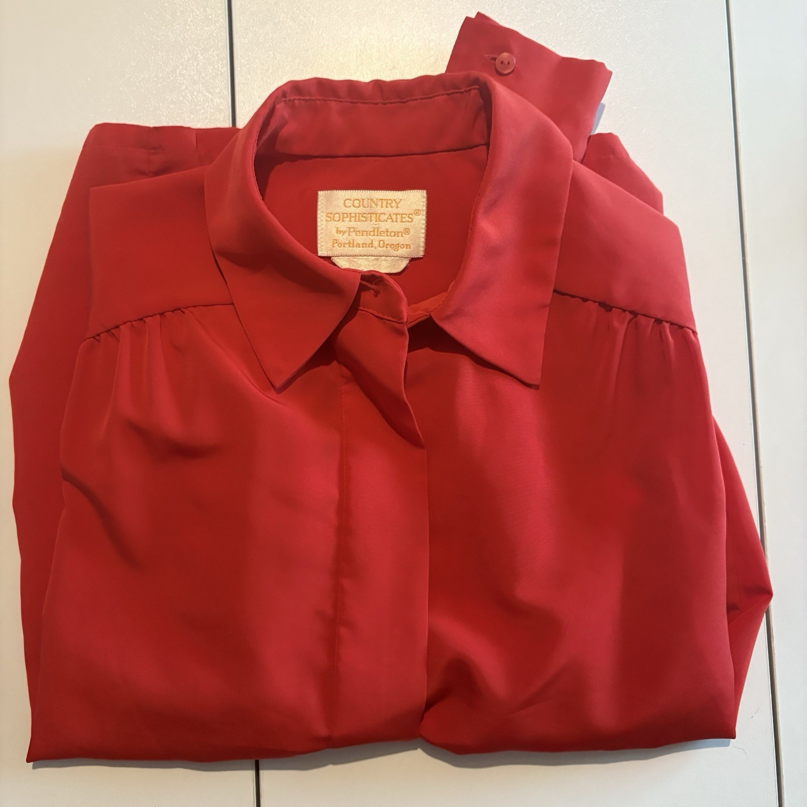 Vintage Pendleton Classy Office Posh USA Womens Red Button Blouse Top 70-80s S/M