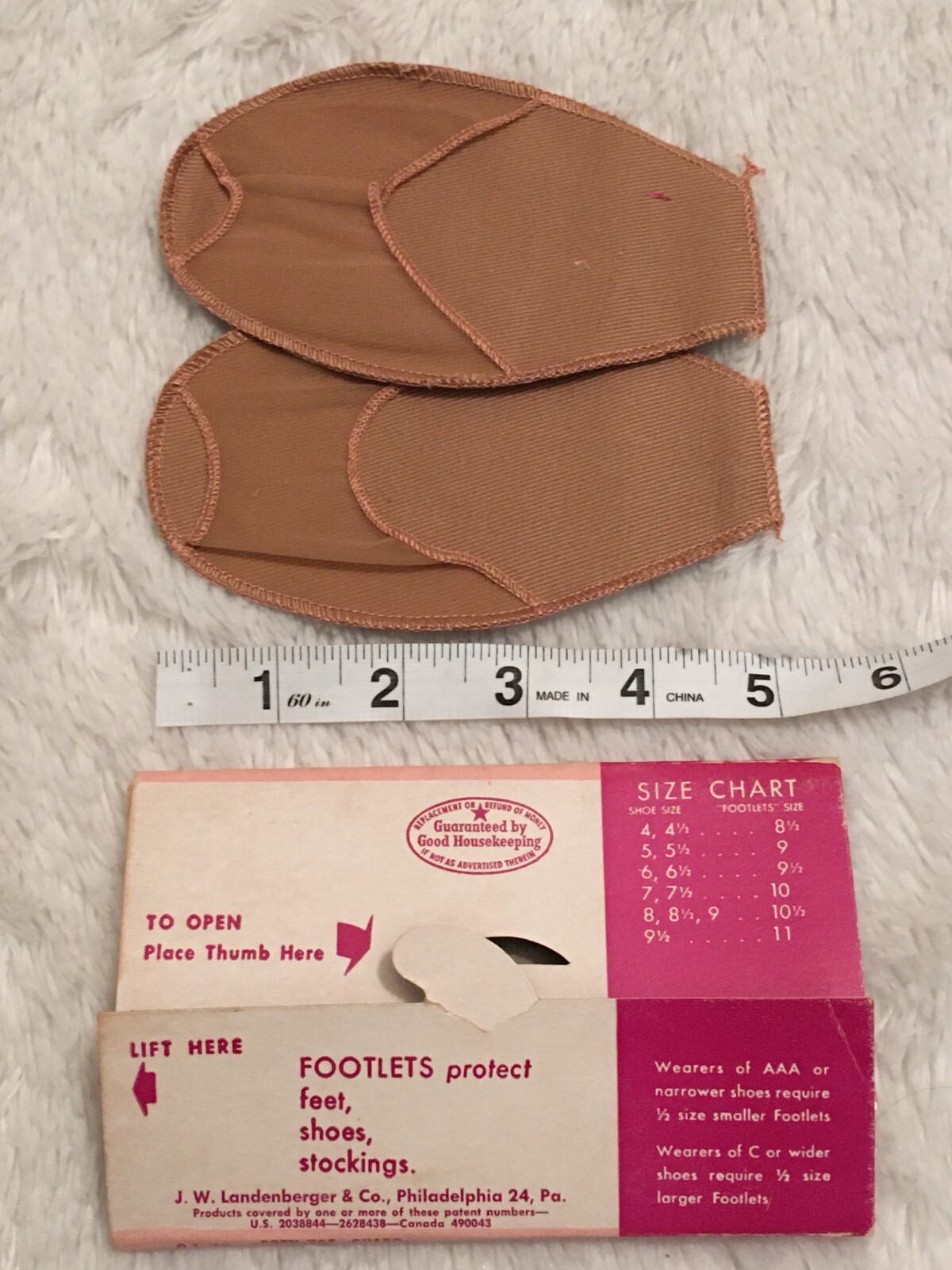 RARE Vtg Footlets TOE GUARD Size 9 1/2- 10 Sheer Nylon Cotton Sole NOS
