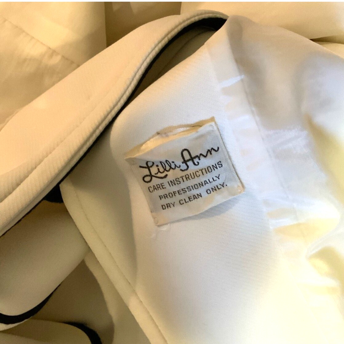 Lilli Ann Coat Vintage Button Front Cream Black Lined 46 in Chest READ