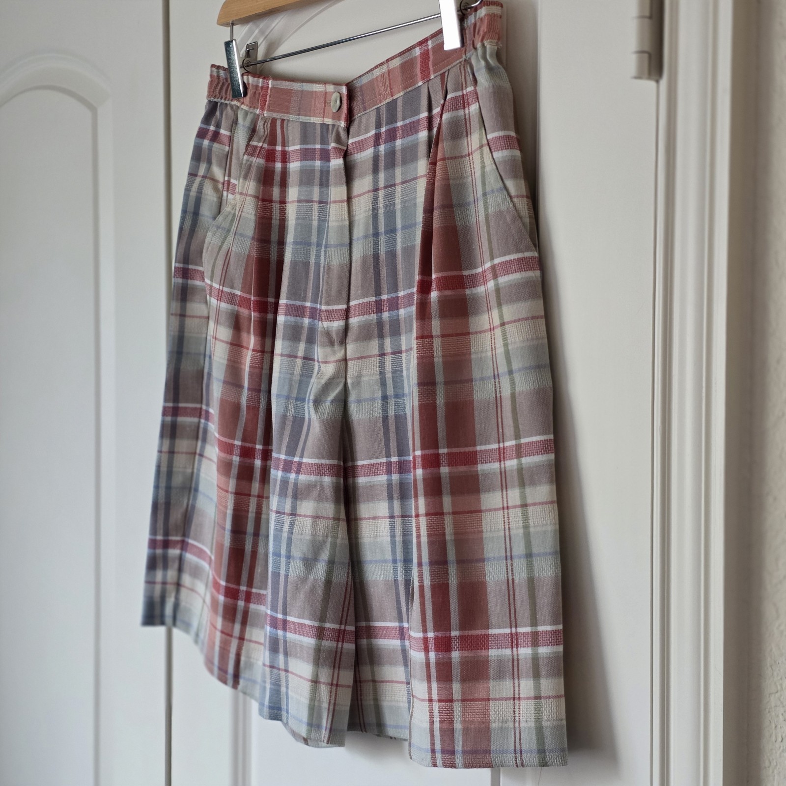 Vintage 90s Koret Plaid 2 Piece Matching Set Women Blouse Culotte Shorts Country