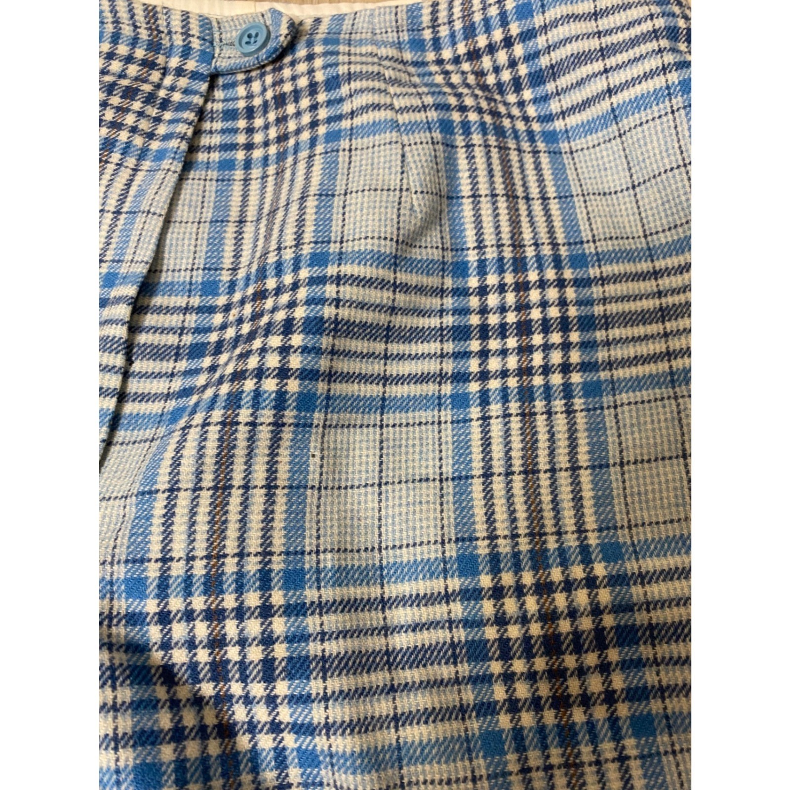 Vintage Young Pendleton 1960s Blue Plaid Wool Wide Leg Trousers Lined Pants M