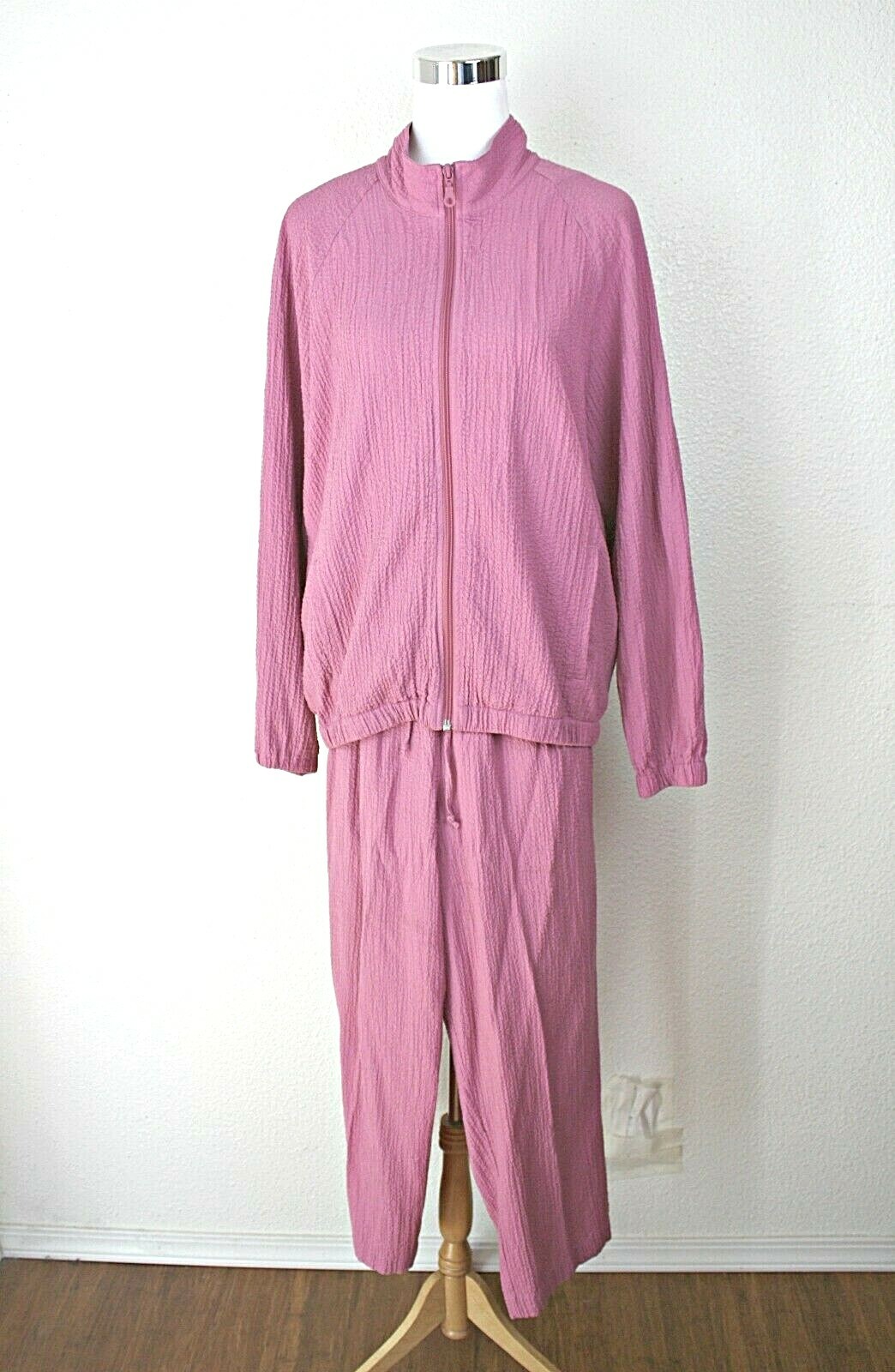 VTG MONTEREY BAY 80&rsquo;s 2 Pc Windbreaker Jacket Pants Set Rose Pink Sz XL Retro *