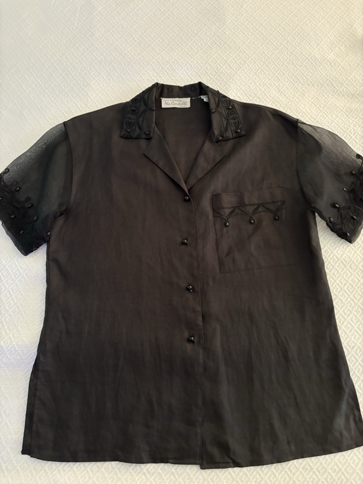 Vtg Via Condotti Blouse 6 Linen Hong Kong Sheer Embroidery Old Money Palm Beach