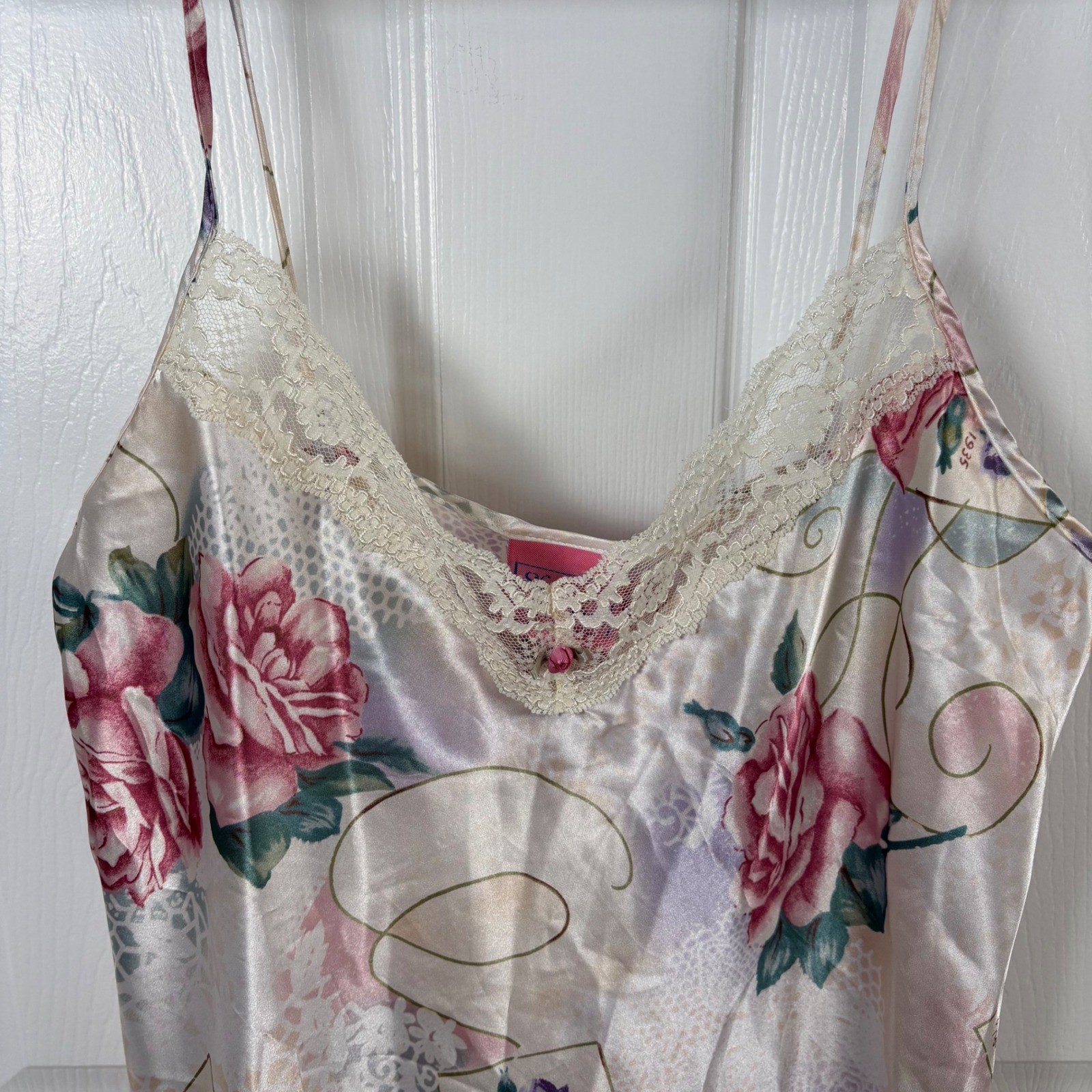Vtg Sleep Solutions Chemise Nightgown Size Small Pink Floral Satin Lace Romantic