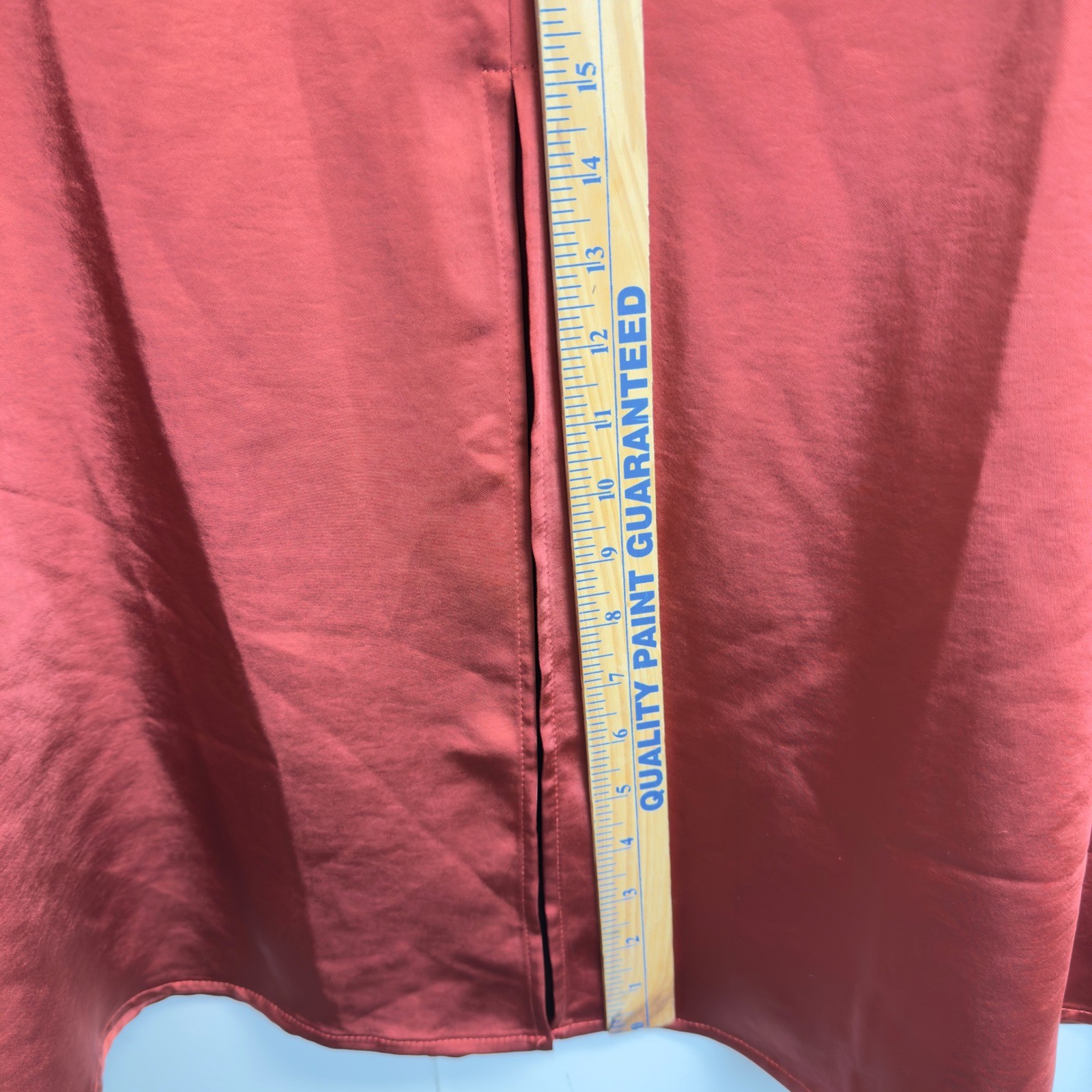 Vince Camuto Rust Orange Satin Button Front Maxi Skirt XL Slit Elastic Waist