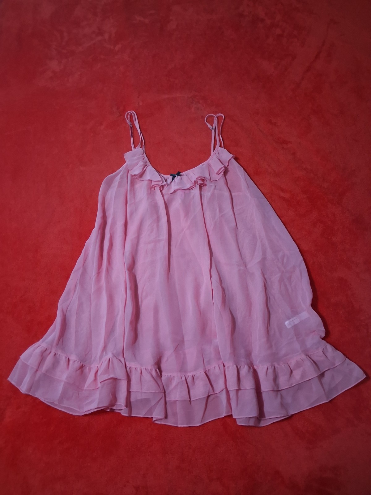Betsey Johnson Large Sheer Chiffon Hot Pink Vintage Babydoll Nightie