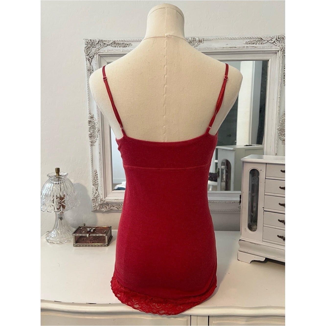 vintage victoria&rsquo;s secret pink red lace babydoll cami tank top