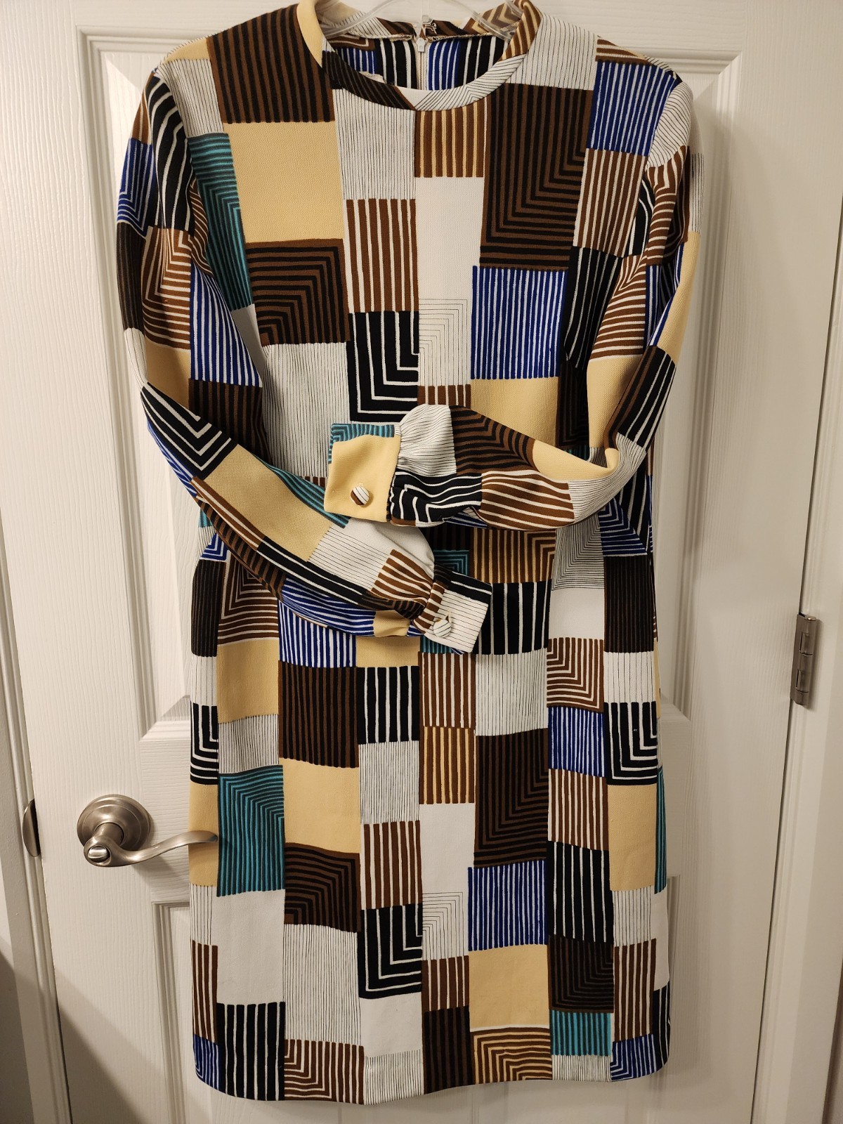 VTG 1960s Mod L&rsquo;Aiglon Dress Geometric Long-Sleeved French Darts Exlnt Condtn