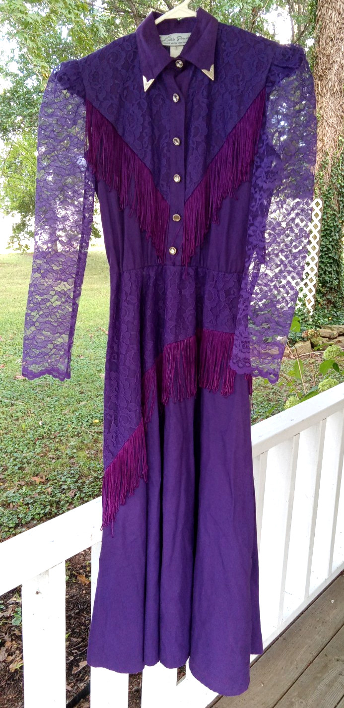 Sz 3/4 Vtg Lilia Guilty Womens Western Fringe Lace Western Rodeo DressMd In USA