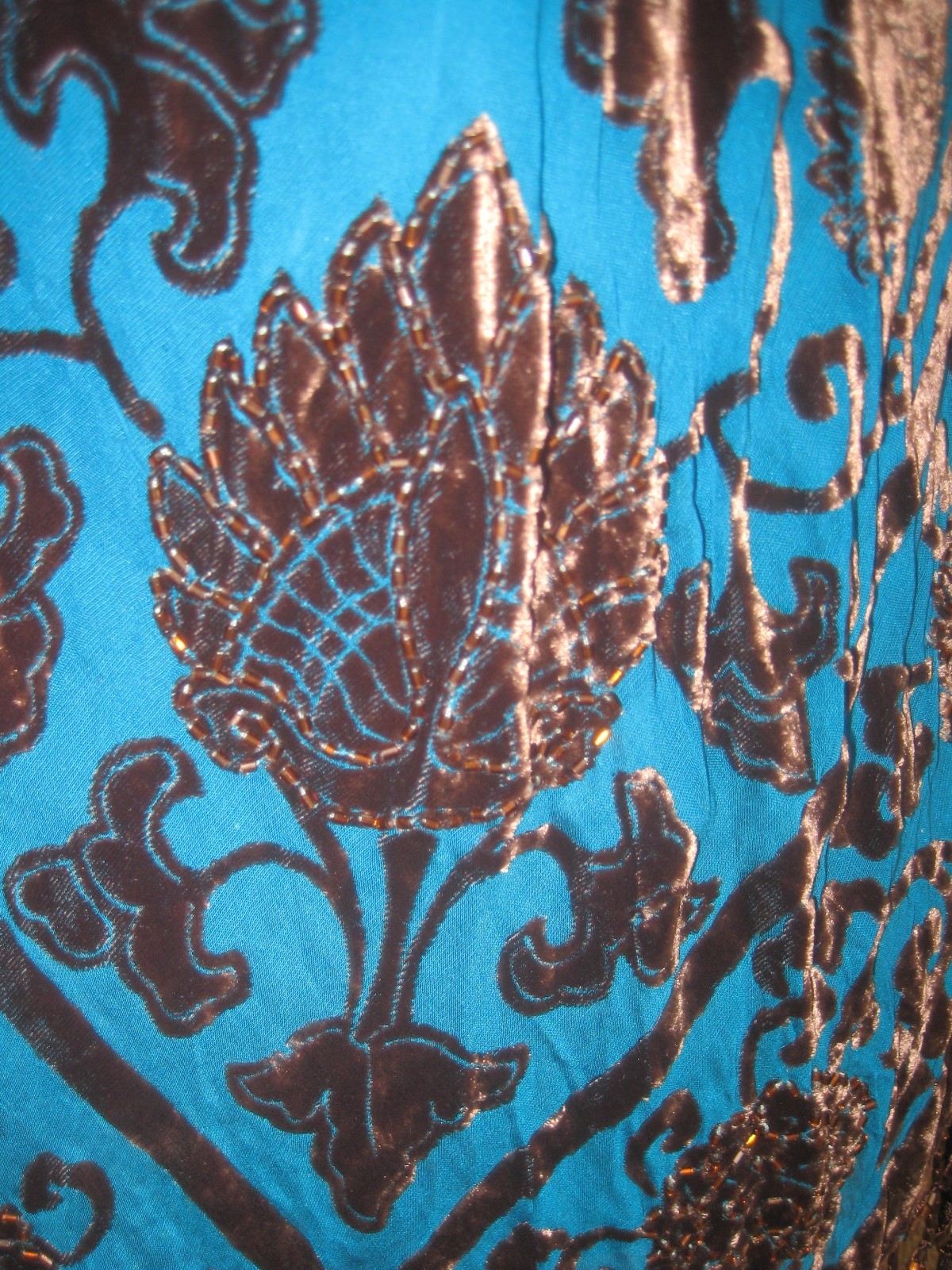 Vintage w/tag Mina Collection turquoise burnout kimono feathers sleeves wrap S/M
