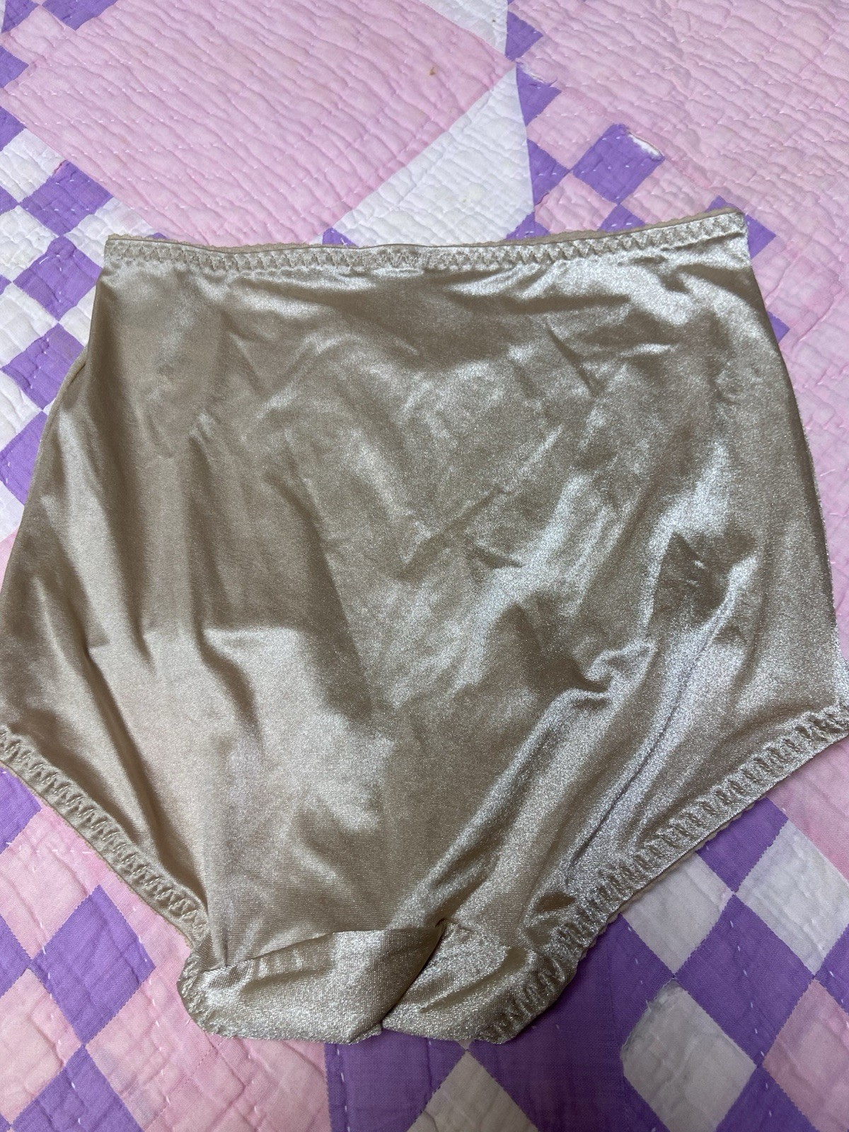 Vtg. Cupid Brief Light Support Shiny Stretch Beige Size L Granny Sissy Panty