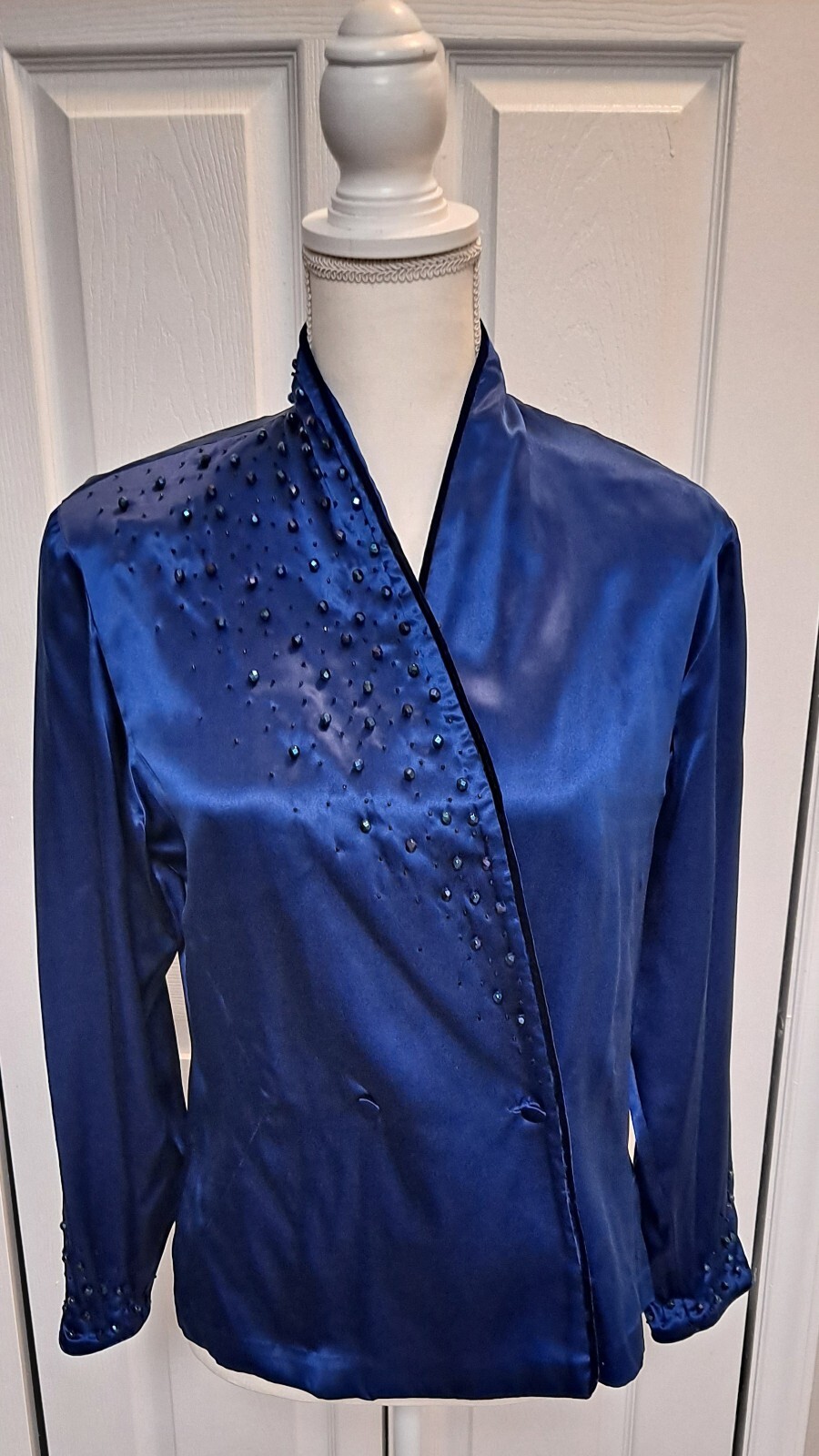 Vintage Midnight Blue 100% Silk Paul Alexander Beaded Evening/Party Blouse Size6