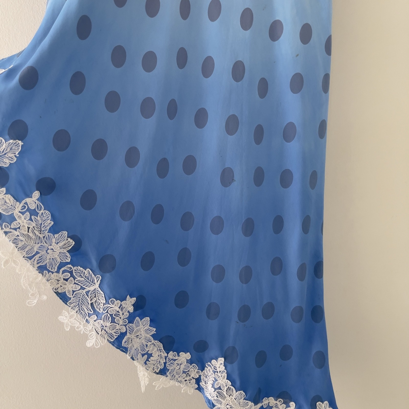Vintage Pale Lavender & Hand-Dyed Blue Silk Polka Dot Slip Dress (S–M)