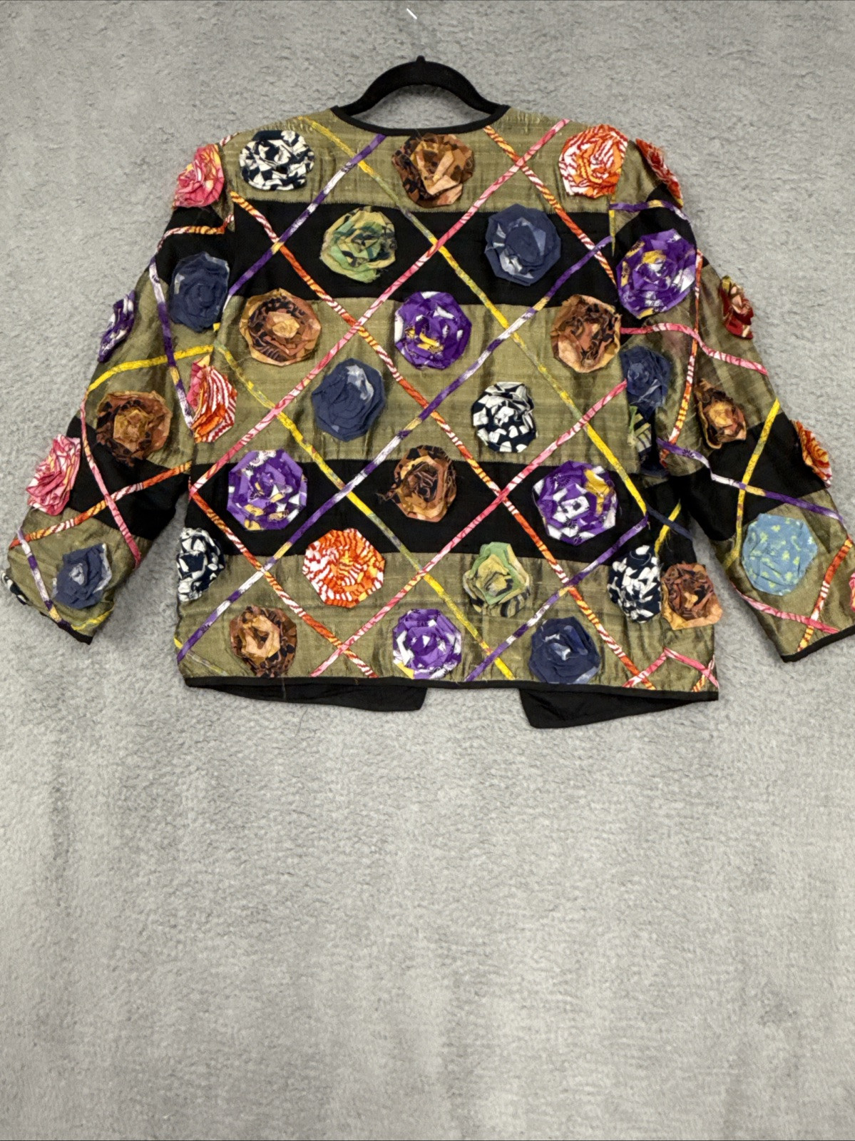 Allure Multi-Color Blazer Womens PM Vintage 90s Floral Appliquè 100% Silk