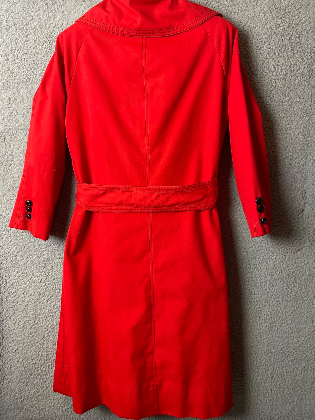 Vintage Junior Accent Red S/M Belted Trench Coat Cape Overlay 60s Retro Mod VTG