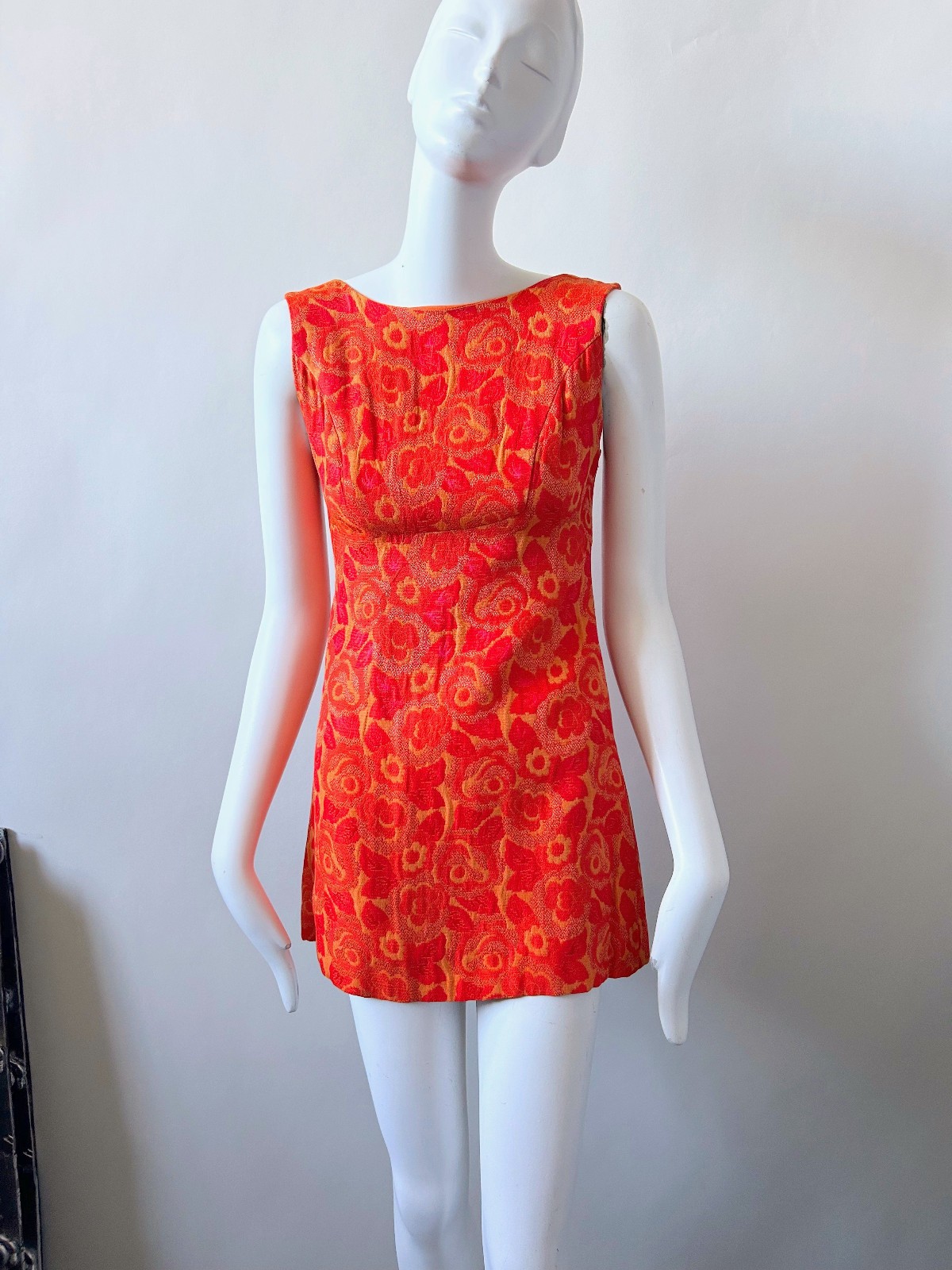 Vintage 1960s Mod Orange Micro Mini Dress Palm Royale 60s 70s sz XXS Teen Sz 14