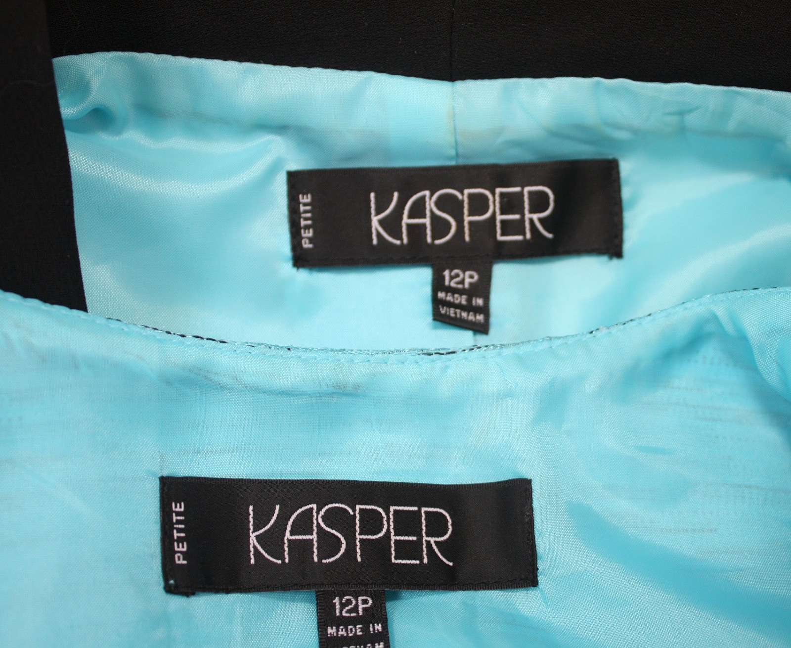 VTG Quiet Luxury Y2K KASPER Set Jacket & Sleeveless Top Sz 12P Turquoise Black *