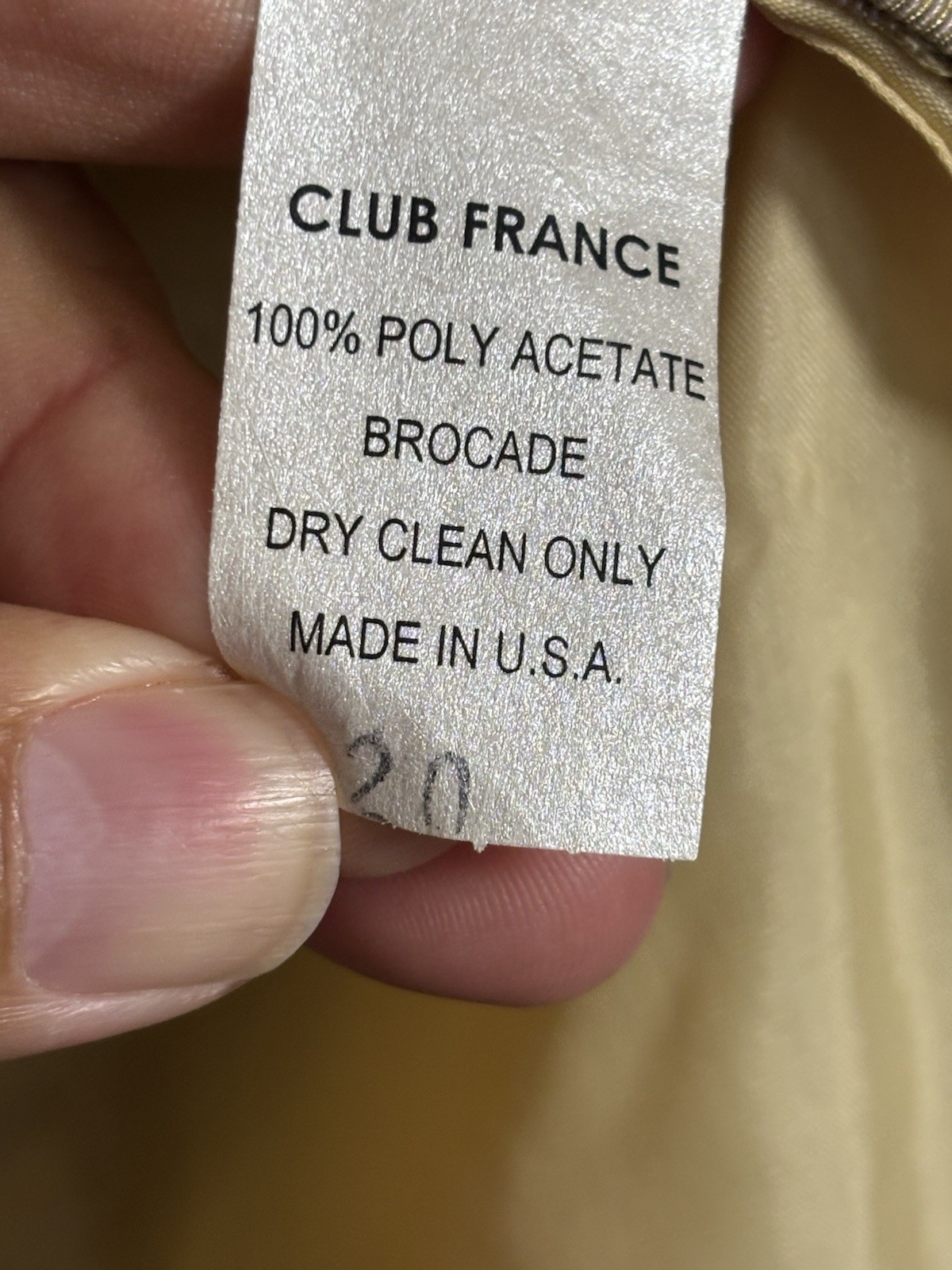 Vintage Club France 3 Pc Skirt Suit Womens 20 Gold Brocade Made USA